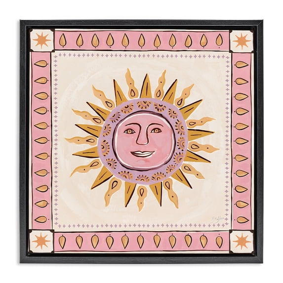 Stupell Industries Eclectic Smiling Sun with Pink Border Black Floating Frame Canvas Art, 18 x 18, by Two If By Sea Studios