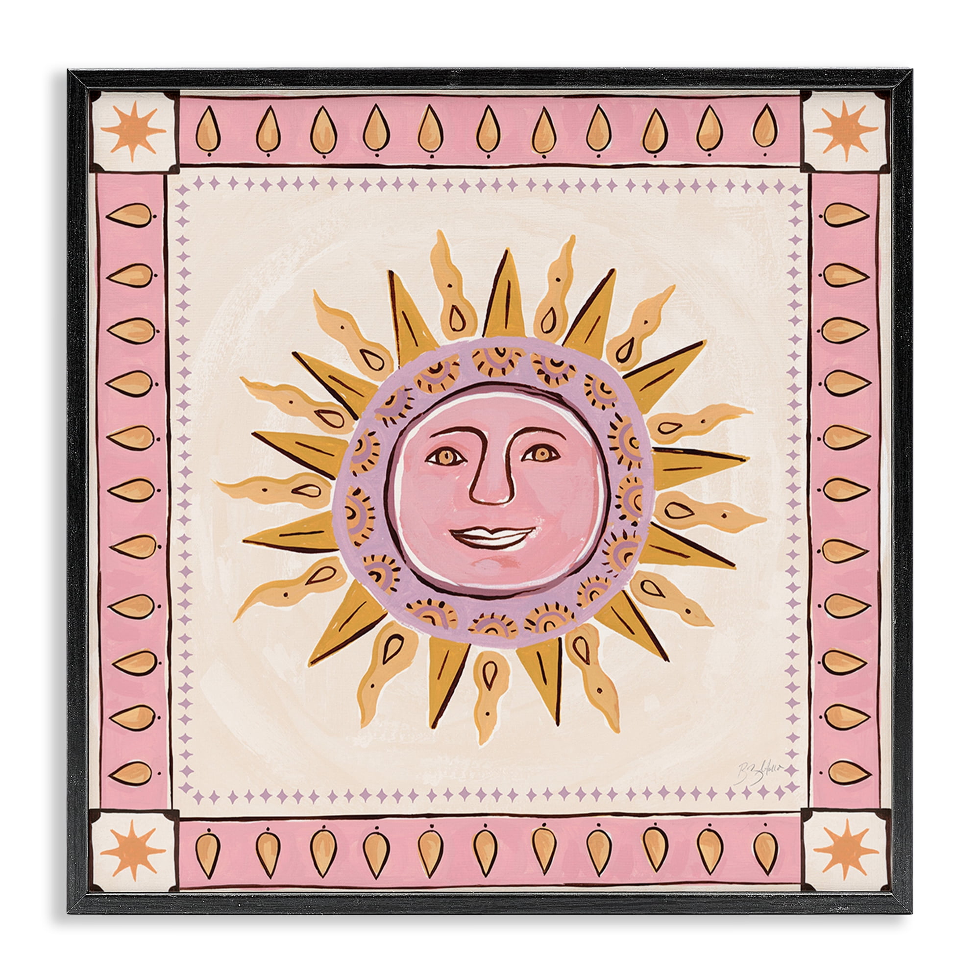 Stupell Industries Smiling Sun with Pink Border Black Framed Giclee Art, design by Two If By Sea Studios
