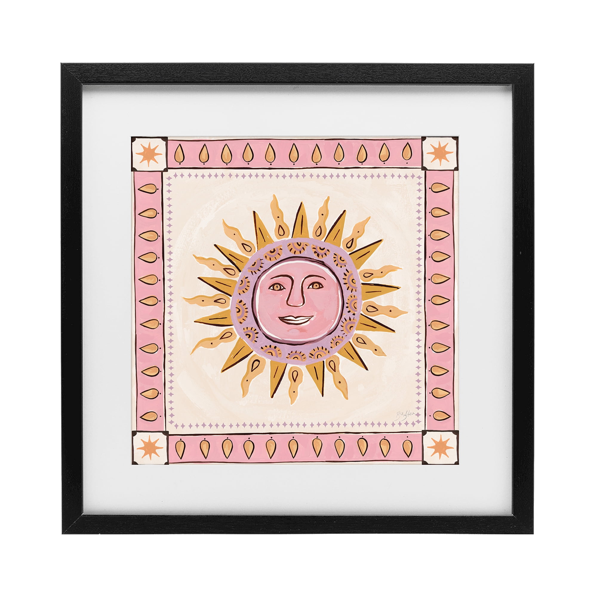 Stupell Industries Smiling Sun with Pink Border Black Framed Print Under Glass, design by Two If By Sea Studios