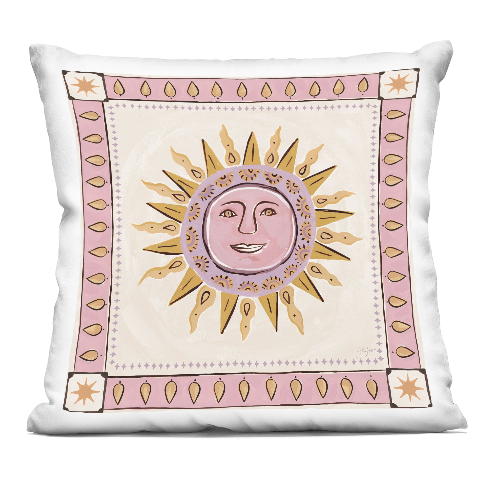 Stupell Industries Smiling Sun with Pink Border Decorative Printed Throw Pillow, design by Two If By Sea Studios, 18 x 7 x 18