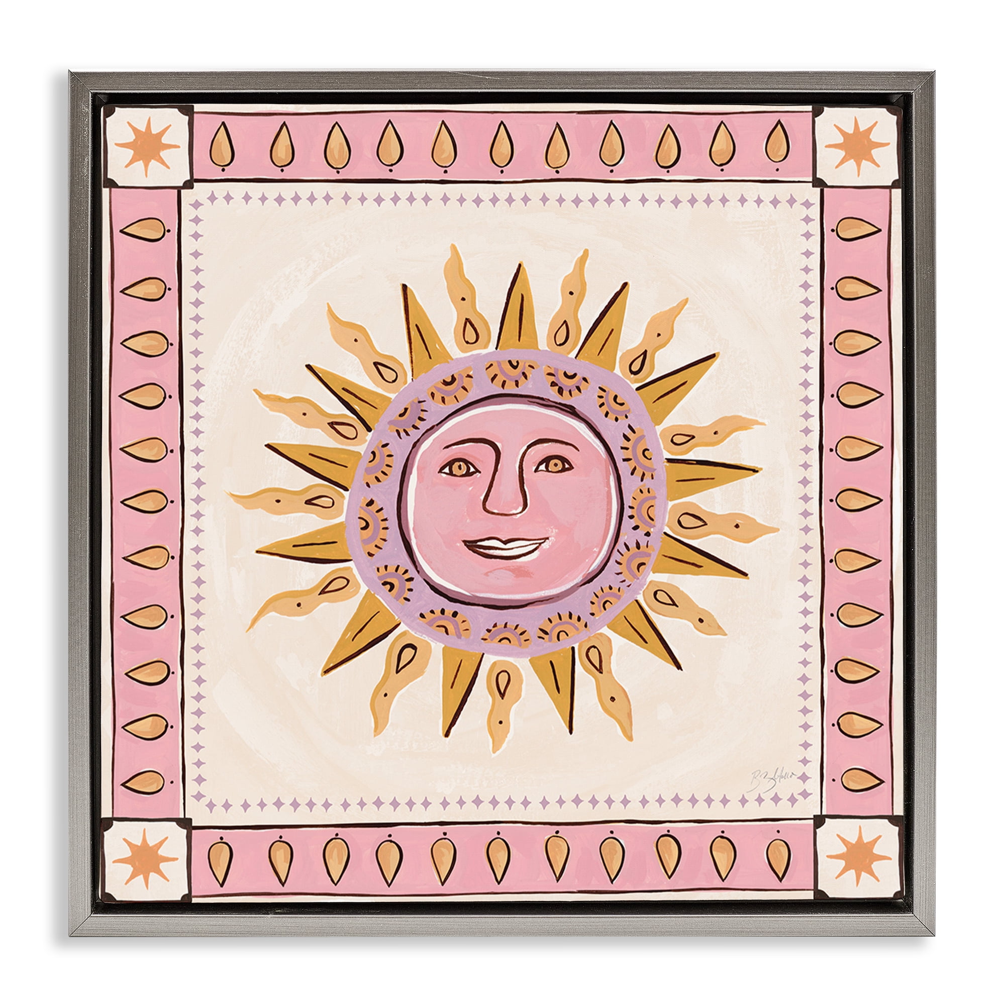 Stupell Industries Smiling Sun with Pink Border Gray Framed Floater Canvas Wall Art, design by Two If By Sea Studios