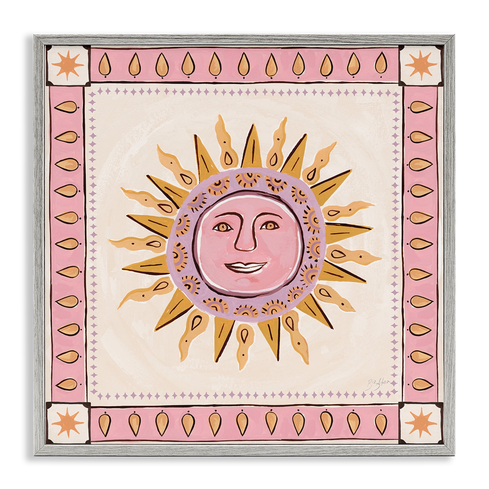 Stupell Industries Smiling Sun with Pink Border Gray Framed Giclee Art, design by Two If By Sea Studios
