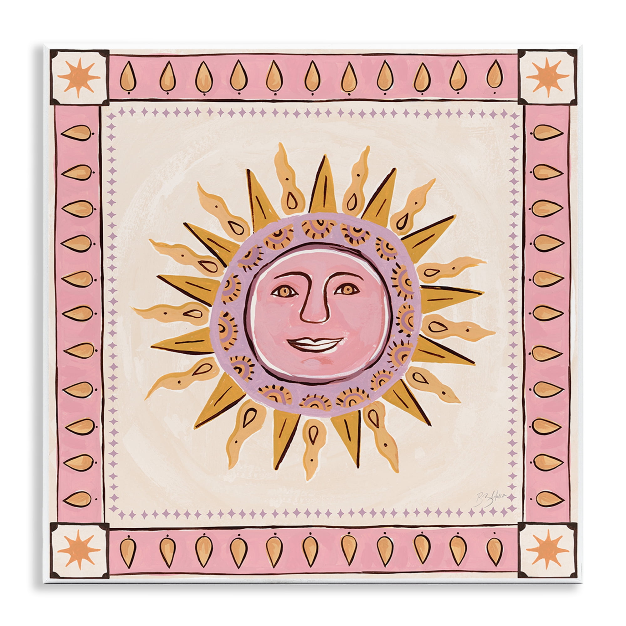 Stupell Industries Smiling Sun with Pink Border Wall Plaque Art, design by Two If By Sea Studios