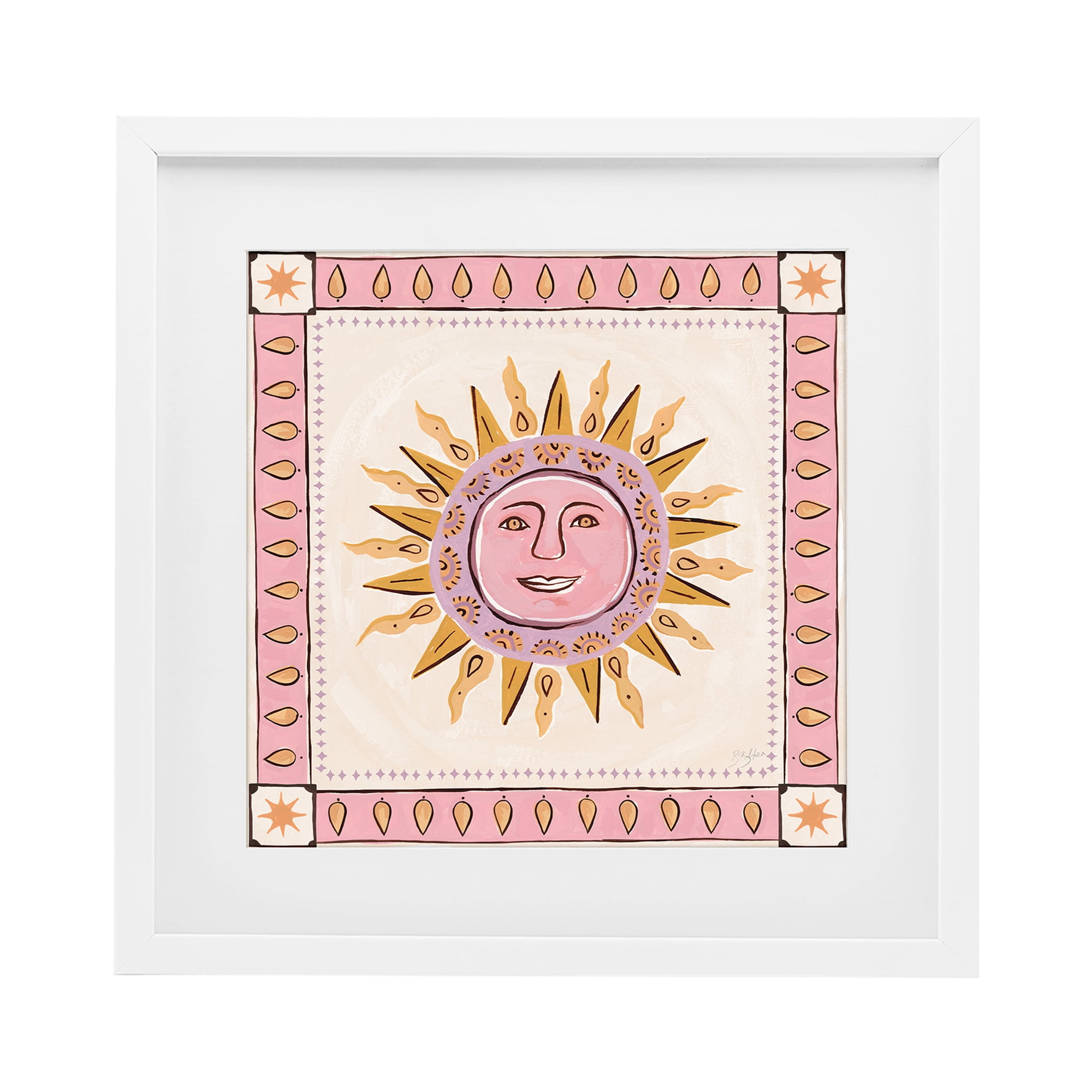 Stupell Industries Smiling Sun with Pink Border White Framed Print Under Glass, design by Two If By Sea Studios