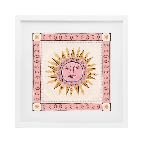 Stupell Industries Eclectic Smiling Sun with Pink Border White Framed Print Under Glass, 16 x 16, by Two If By Sea Studios