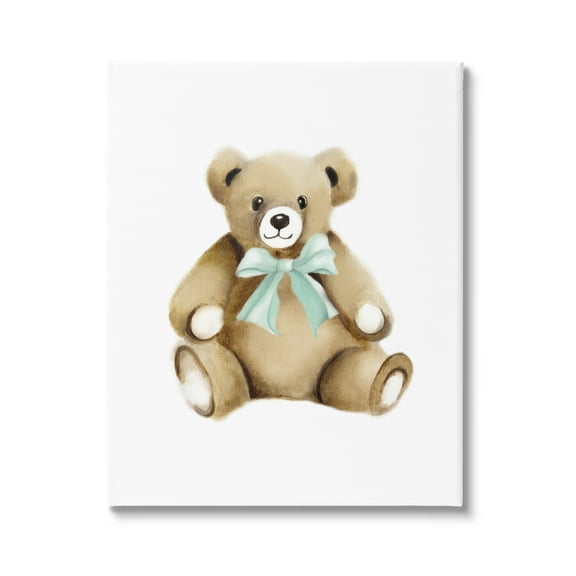 Stupell Industries Smiling Teddy Bear Bow Stuffed Animal Sitting Graphic Art Gallery Wrapped Canvas Print Wall Art, Design by Studio Q