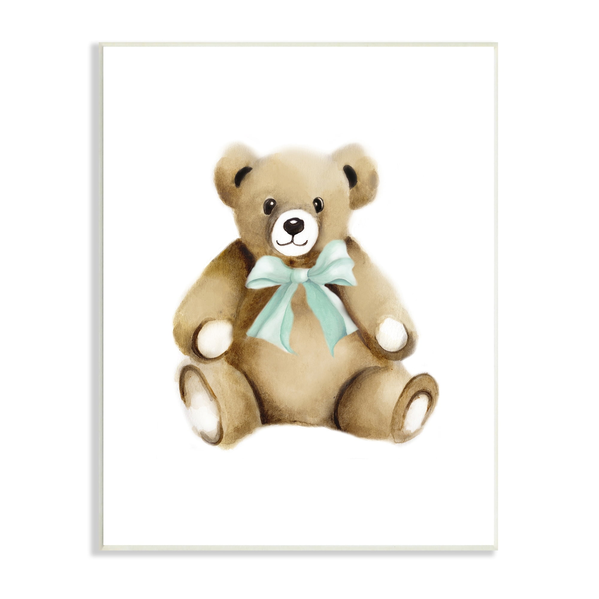 Stupell Industries Smiling Teddy Bear Bow Stuffed Animal Sitting Graphic Art Unframed Art Print Wall Art, Design by Studio Q