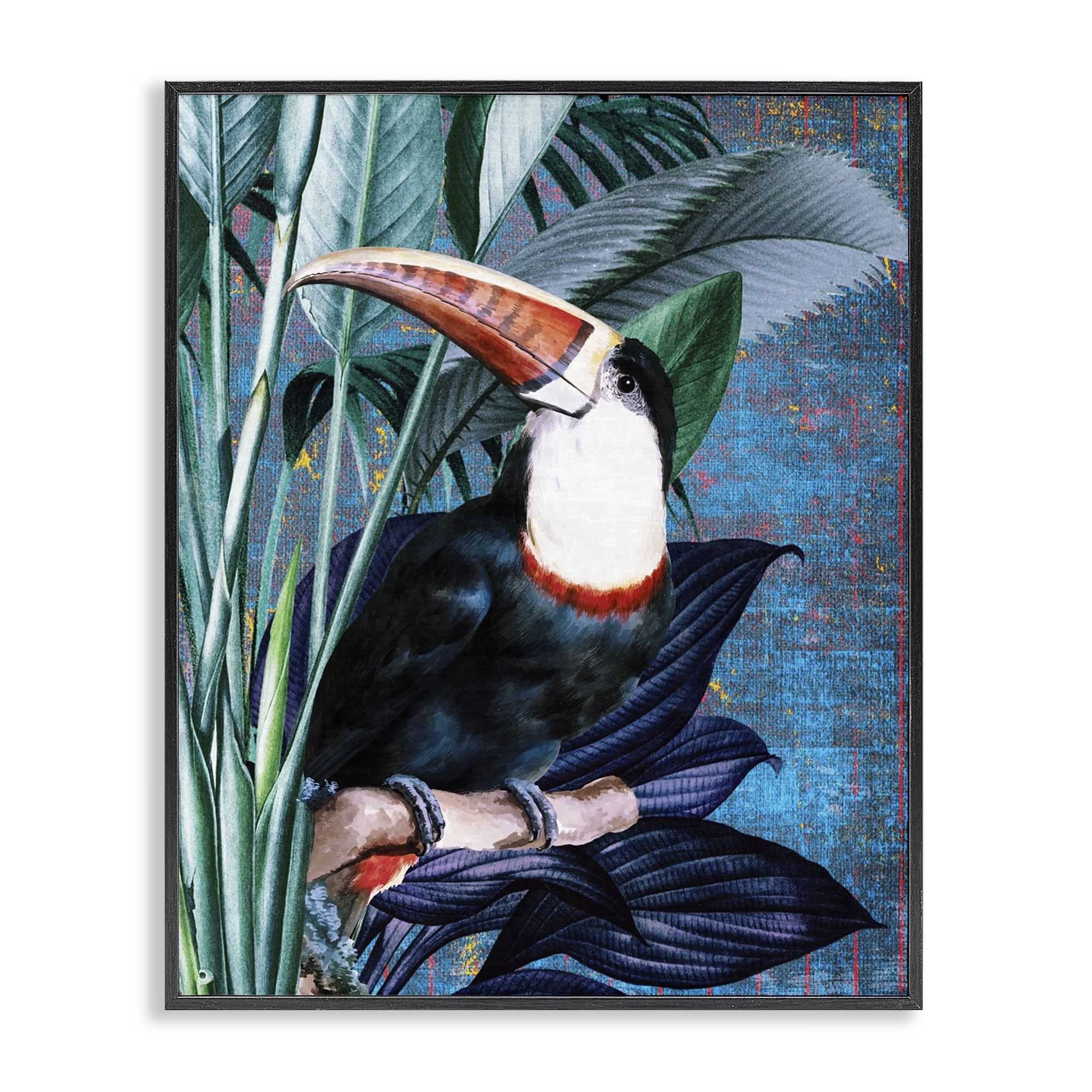 Stupell Industries Smiling Toucan on Branch Animals Painting Black Framed Art Print Wall Art, 16 x 20