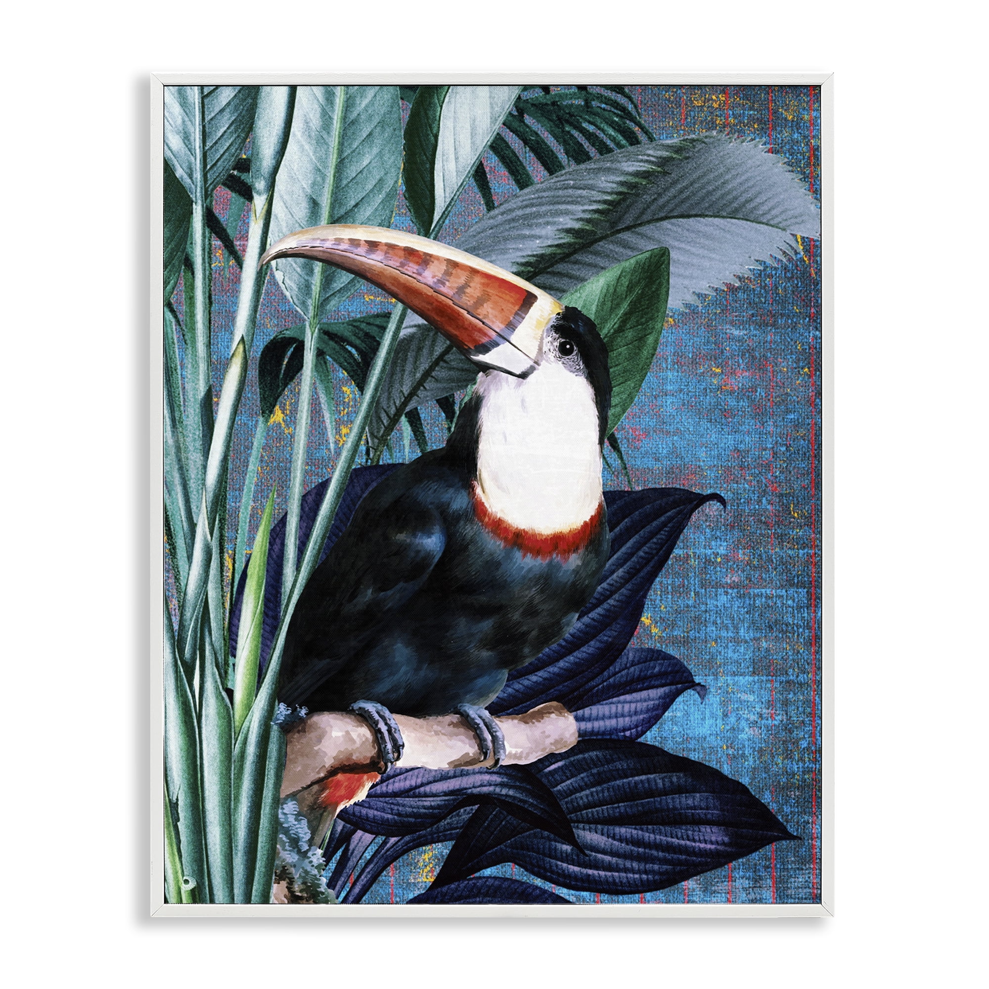 Stupell Industries Smiling Toucan on Branch Animals Painting White Framed Art Print Wall Art, 16 x 20