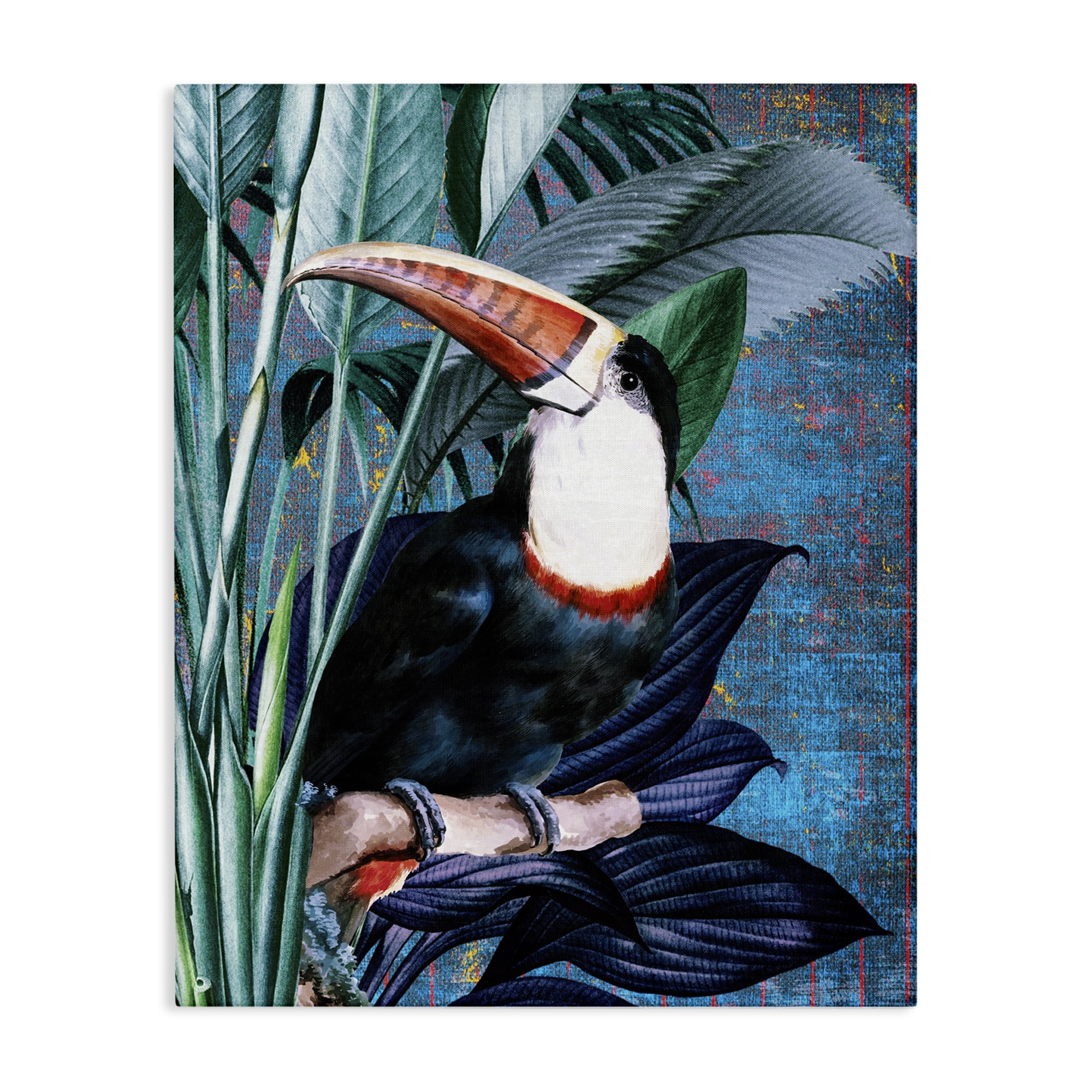Stupell Industries Smiling Toucan on Branch Animals Painting Wrapped Canvas Art Print Wall Art, 16 x 20