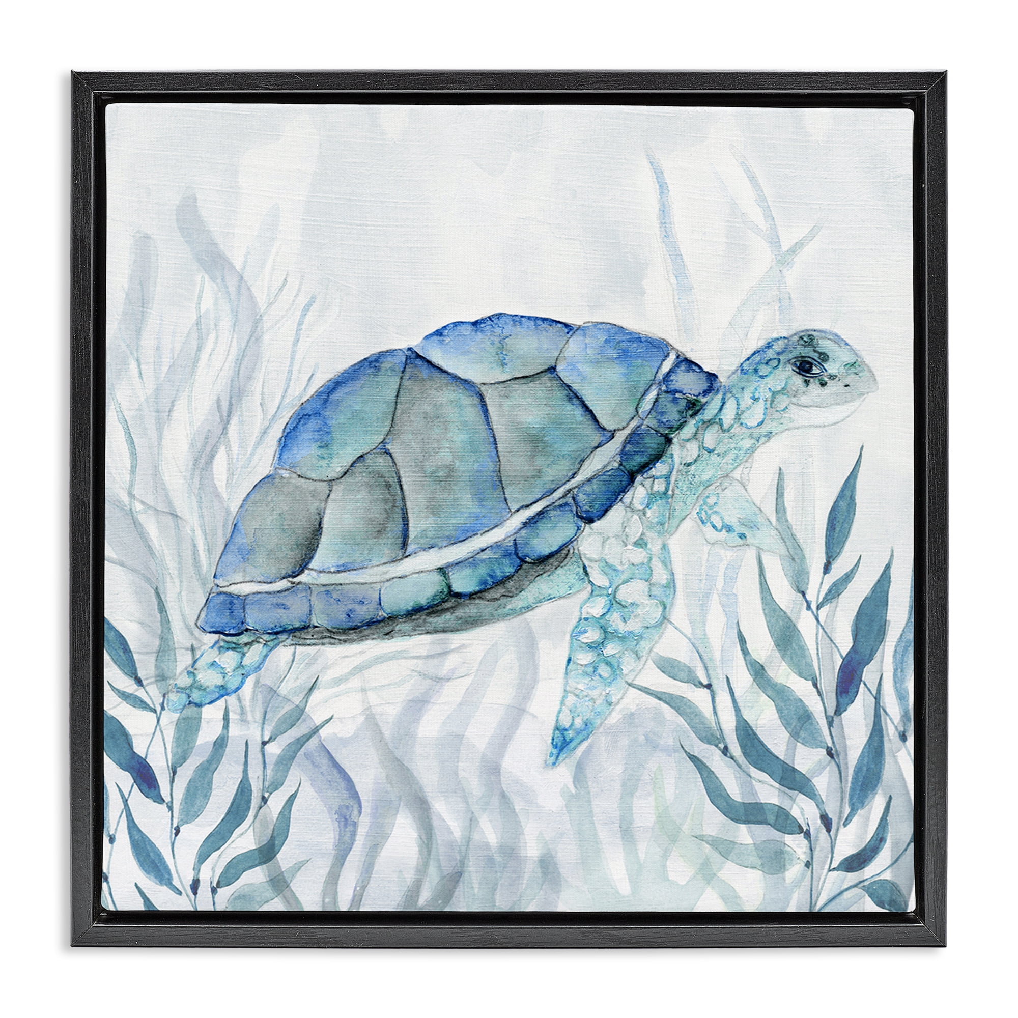 Stupell Industries Smiling Turtle Gaze Black Framed Floater Canvas Wall Art, design by Janet Tava