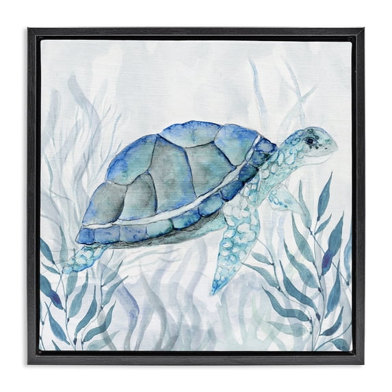Stupell Industries Contemporary Smiling Turtle Gaze Black Floating Frame Canvas Art, 18 x 18, by Janet Tava
