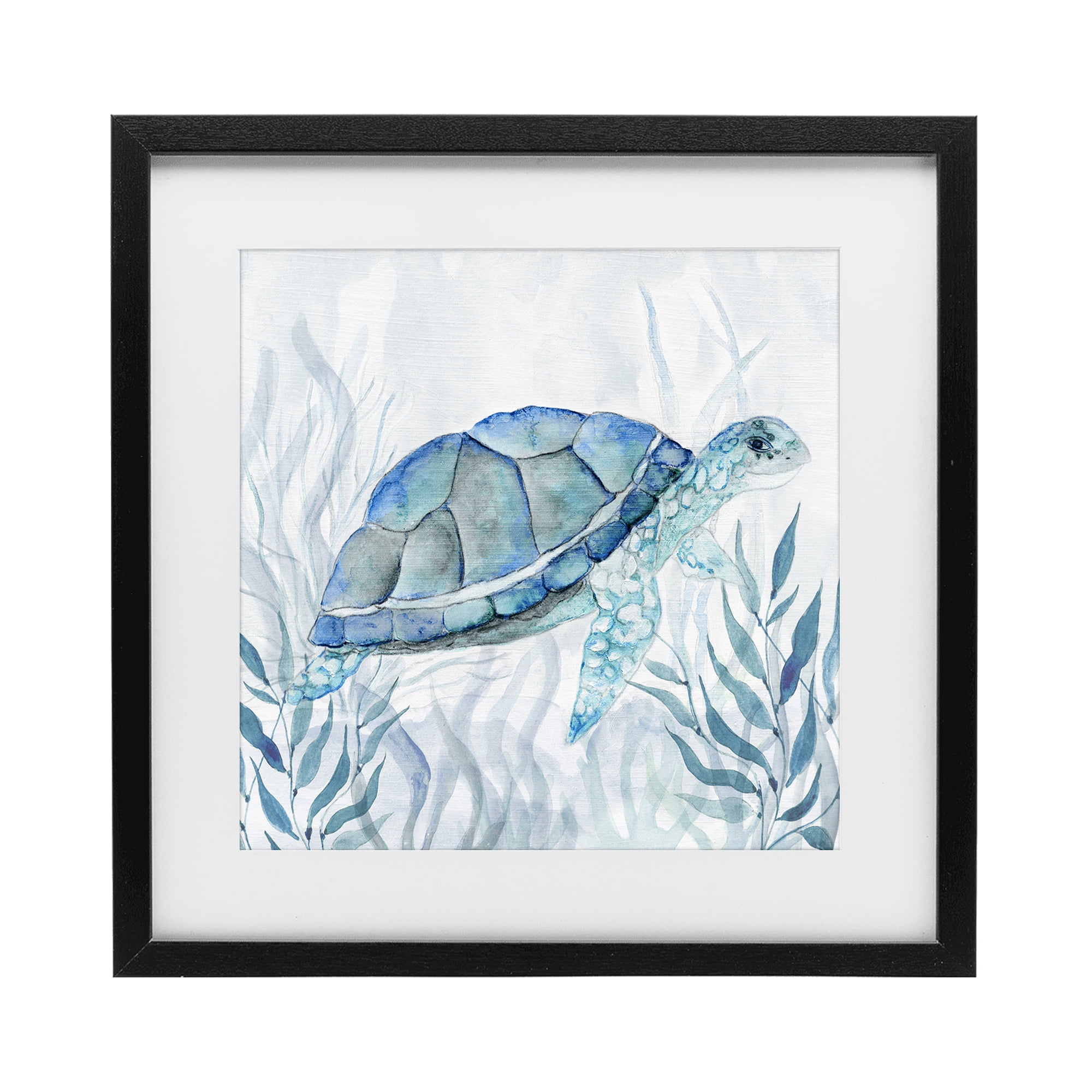 Stupell Industries Smiling Turtle Gaze Black Framed Print Under Glass, design by Janet Tava