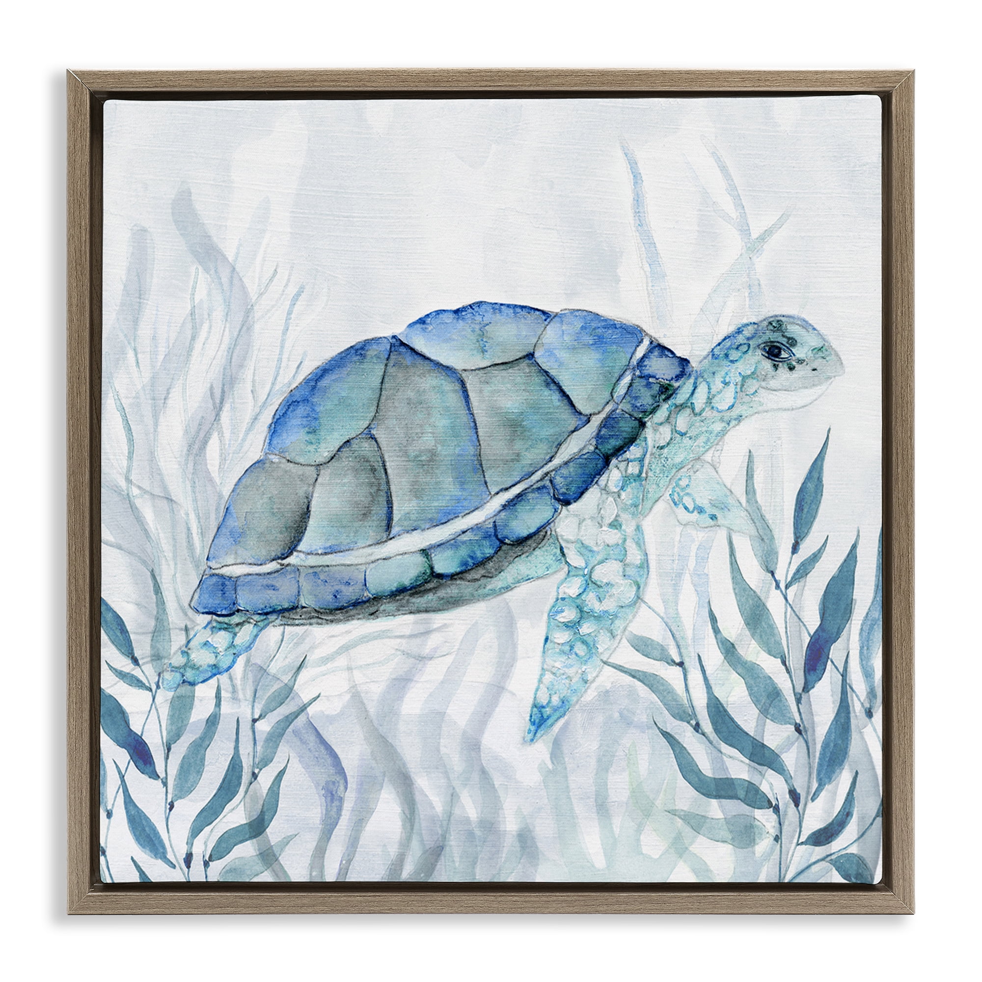 Stupell Industries Smiling Turtle Gaze Brown Framed Floater Canvas Wall Art, design by Janet Tava