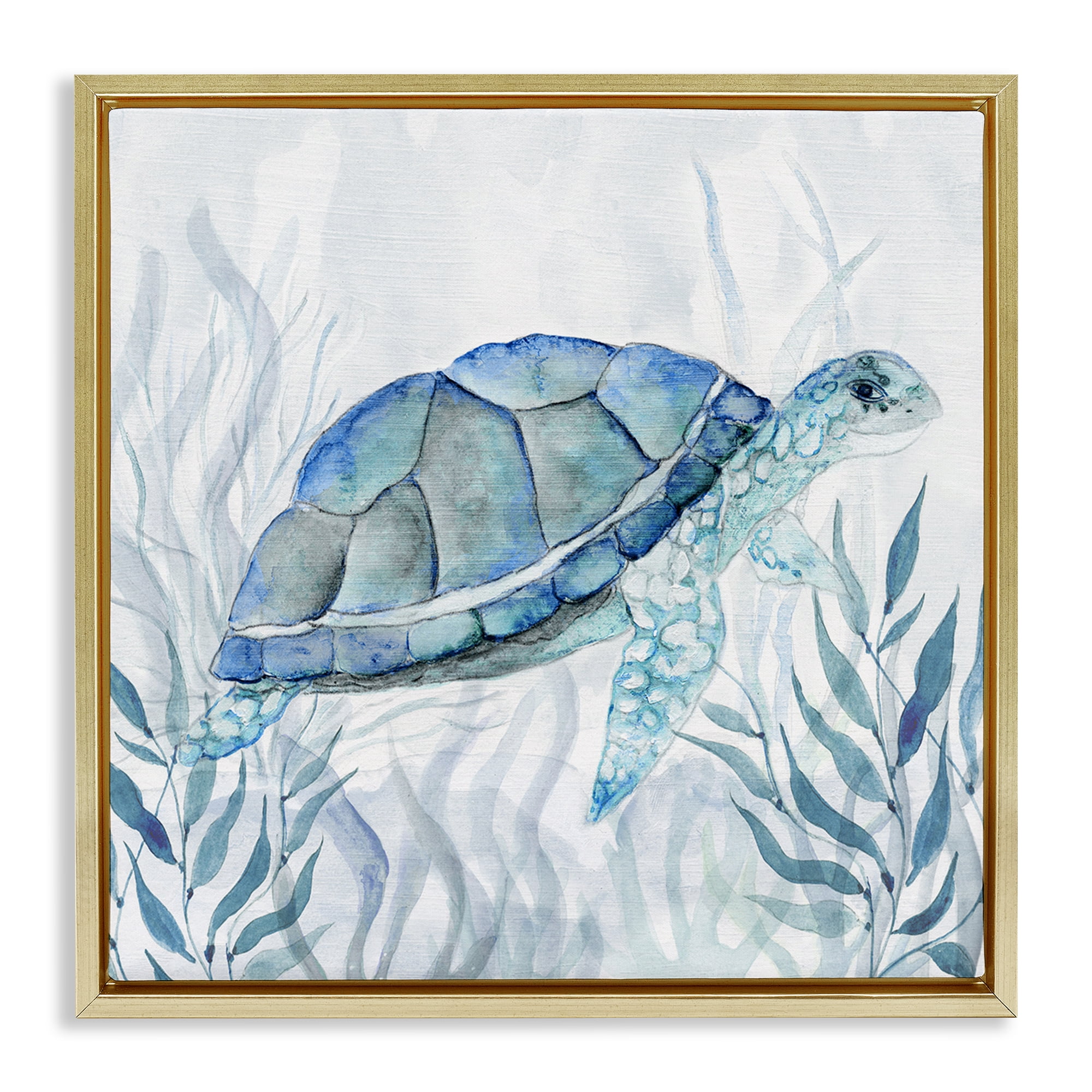 Stupell Industries Smiling Turtle Gaze Gold Framed Floater Canvas Wall Art, design by Janet Tava