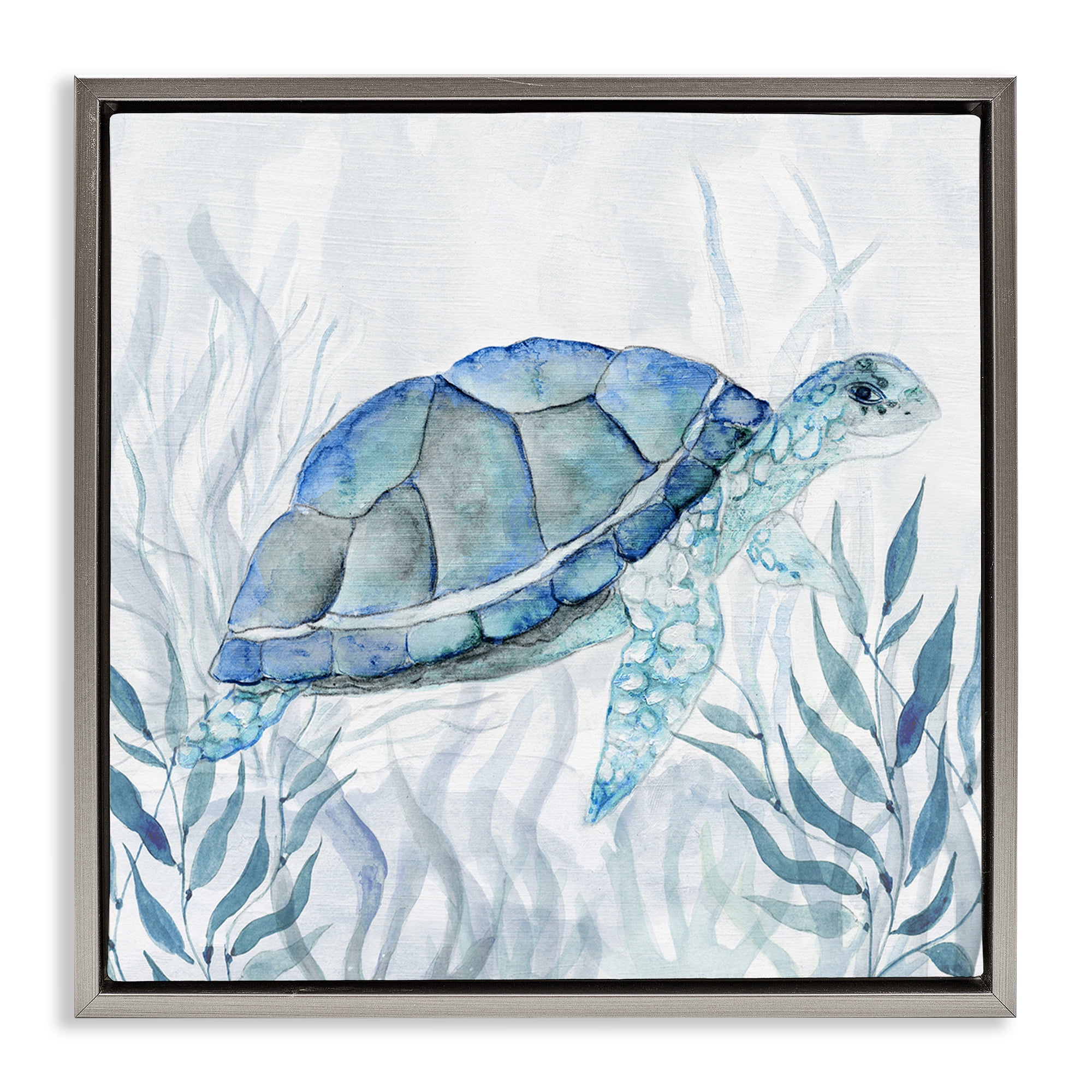 Stupell Industries Smiling Turtle Gaze Gray Framed Floater Canvas Wall Art, design by Janet Tava