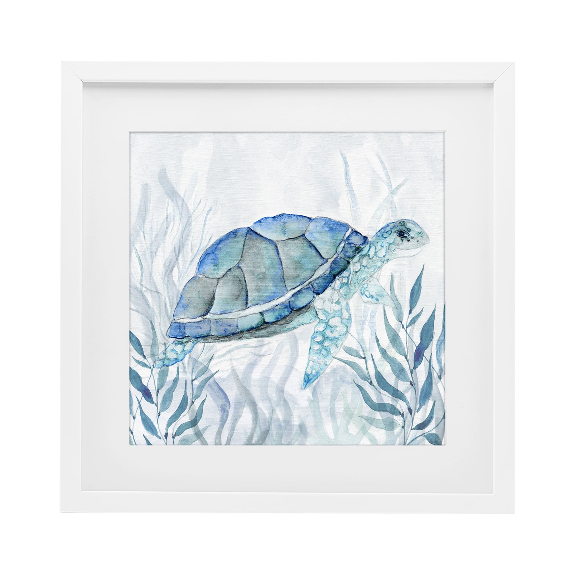 Stupell Industries Smiling Turtle Gaze White Framed Print Under Glass, design by Janet Tava