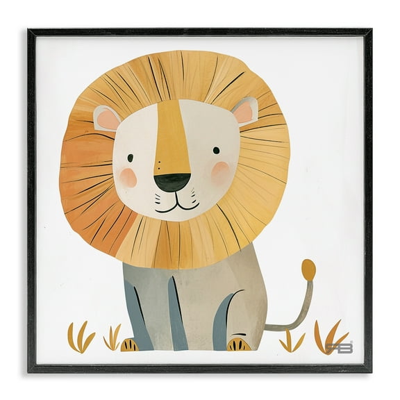 Stupell Industries Smiling Whimsical Lion Animals Painting Black Framed Art Print Wall Art, 12 x 12