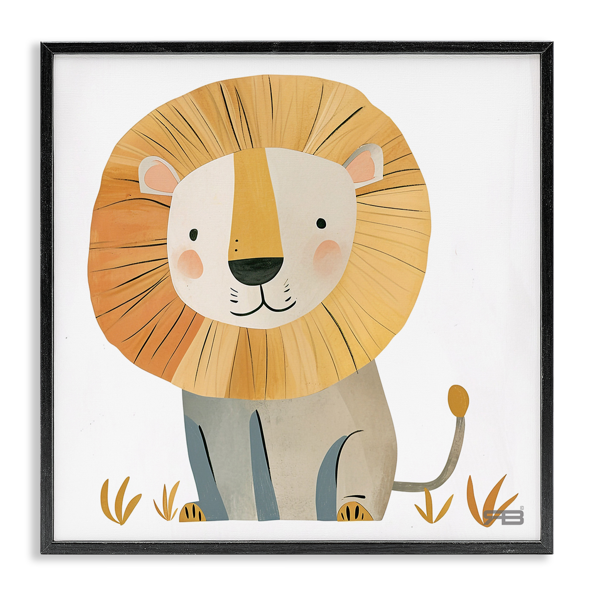 Stupell Industries Smiling Whimsical Lion Animals Painting Black Framed Art Print Wall Art, 24 x 24