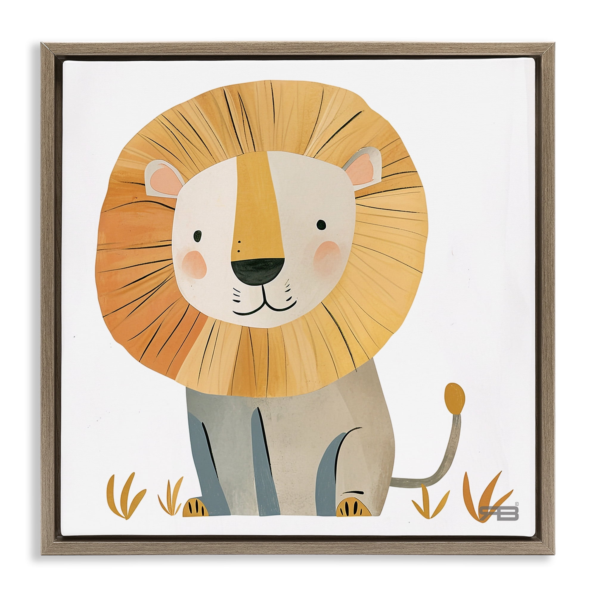 Stupell Industries Smiling Whimsical Lion Animals Painting Brown Floater Framed Canvas Art Print Wall Art, 25 x 25