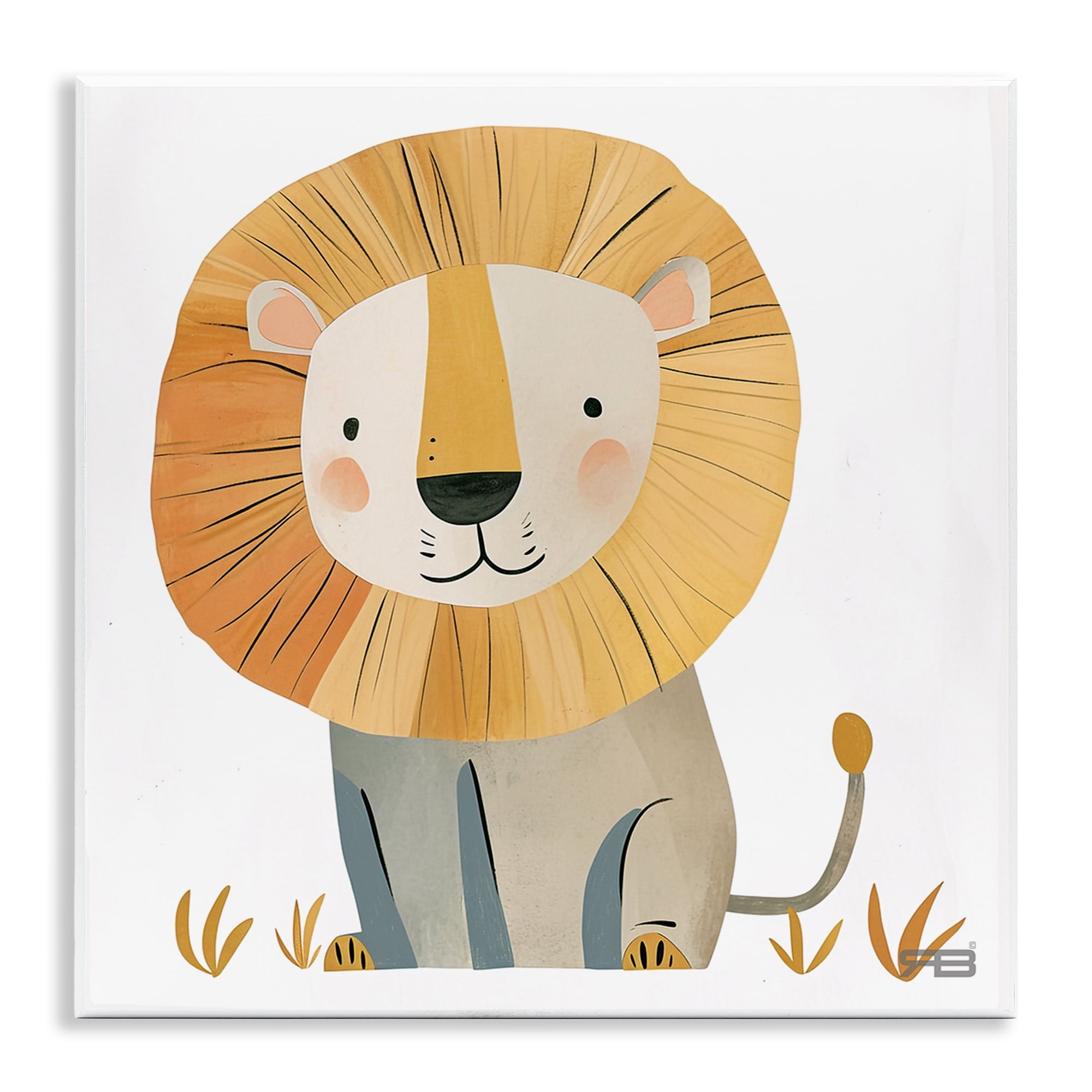 Stupell Industries Smiling Whimsical Lion Animals Painting Unframed Art Print Wall Art, 12 x 12