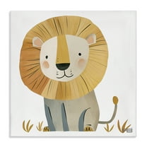 Stupell Industries Smiling Whimsical Lion Animals Painting Wrapped Canvas Art Print Wall Art, 17 x 17