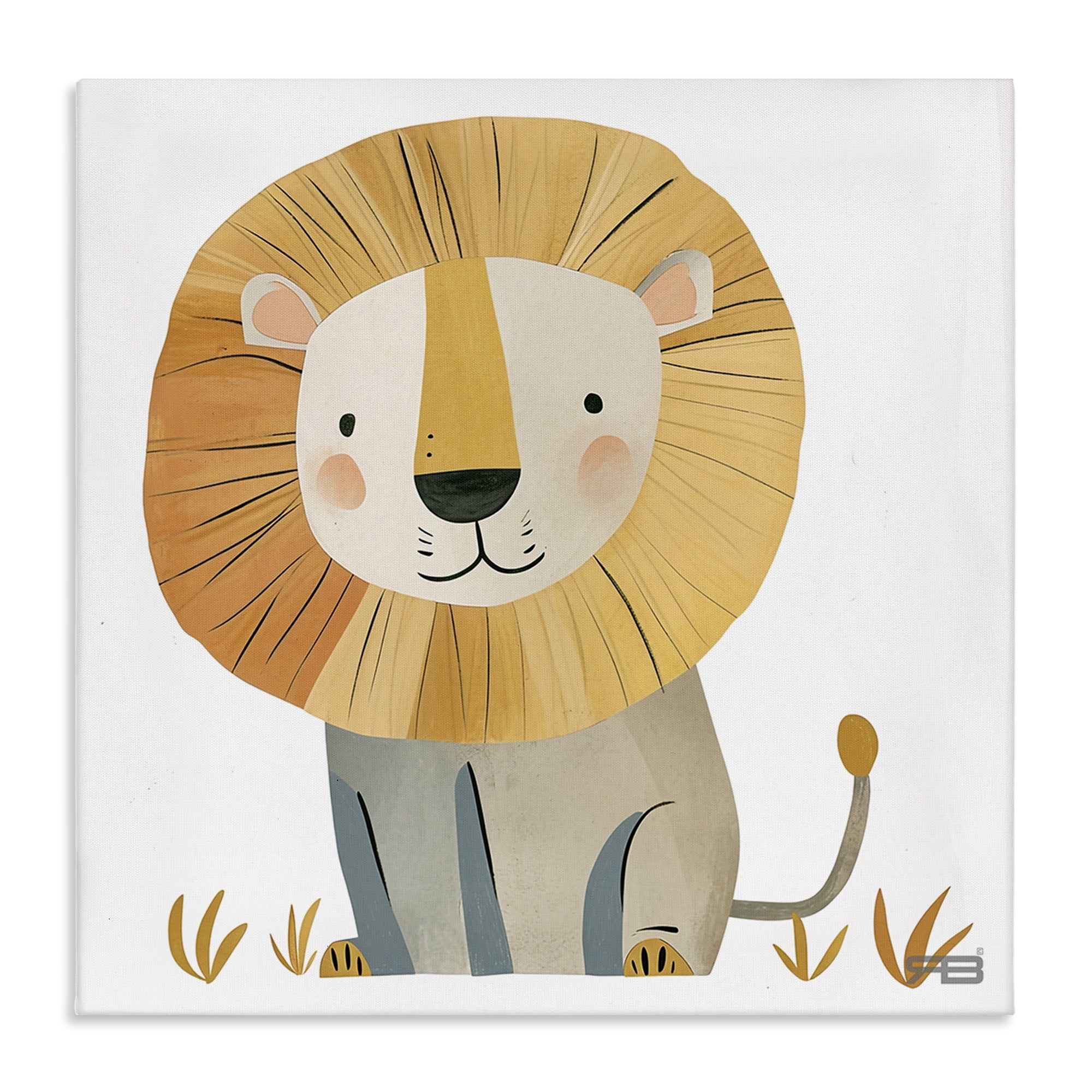 Stupell Industries Smiling Whimsical Lion Animals Painting Wrapped Canvas Art Print Wall Art, 30 x 30