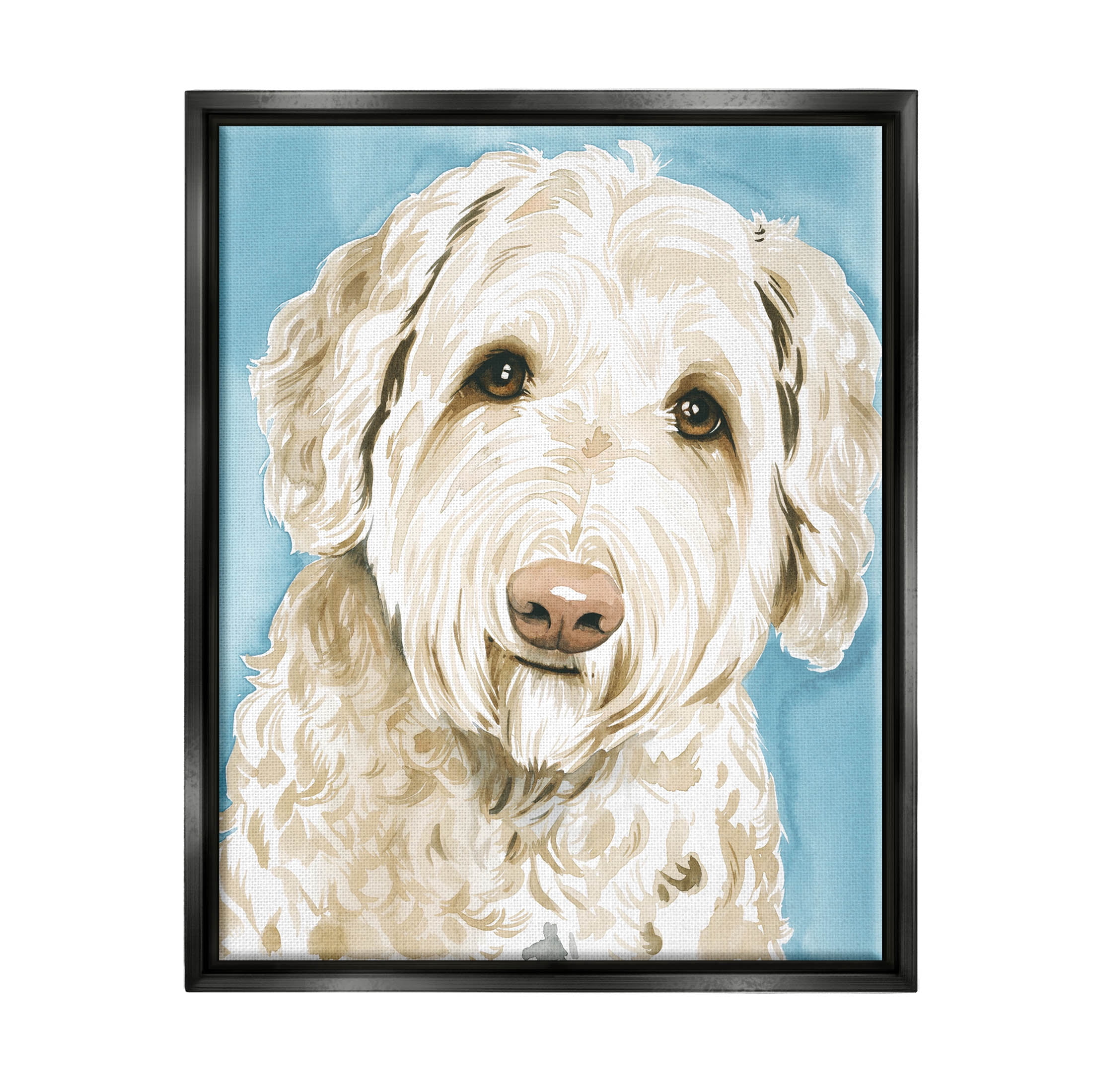 Stupell Industries Smiling White Terrier Dog Portrait Painting Jet Black Floating Framed Canvas Print Wall Art, Design by Grace Popp