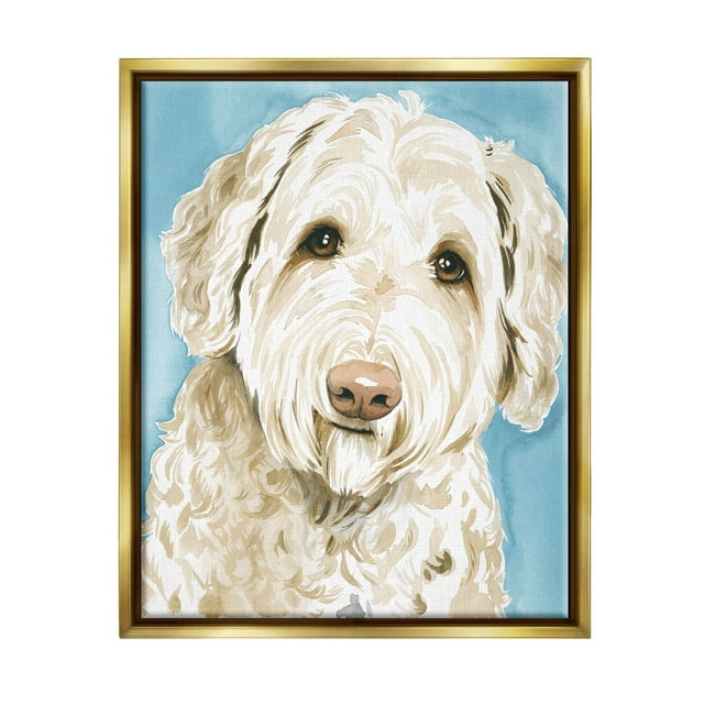 Stupell Industries Smiling White Terrier Dog Portrait Painting Metallic Gold Floating Framed Canvas Print Wall Art, Design by Grace Popp