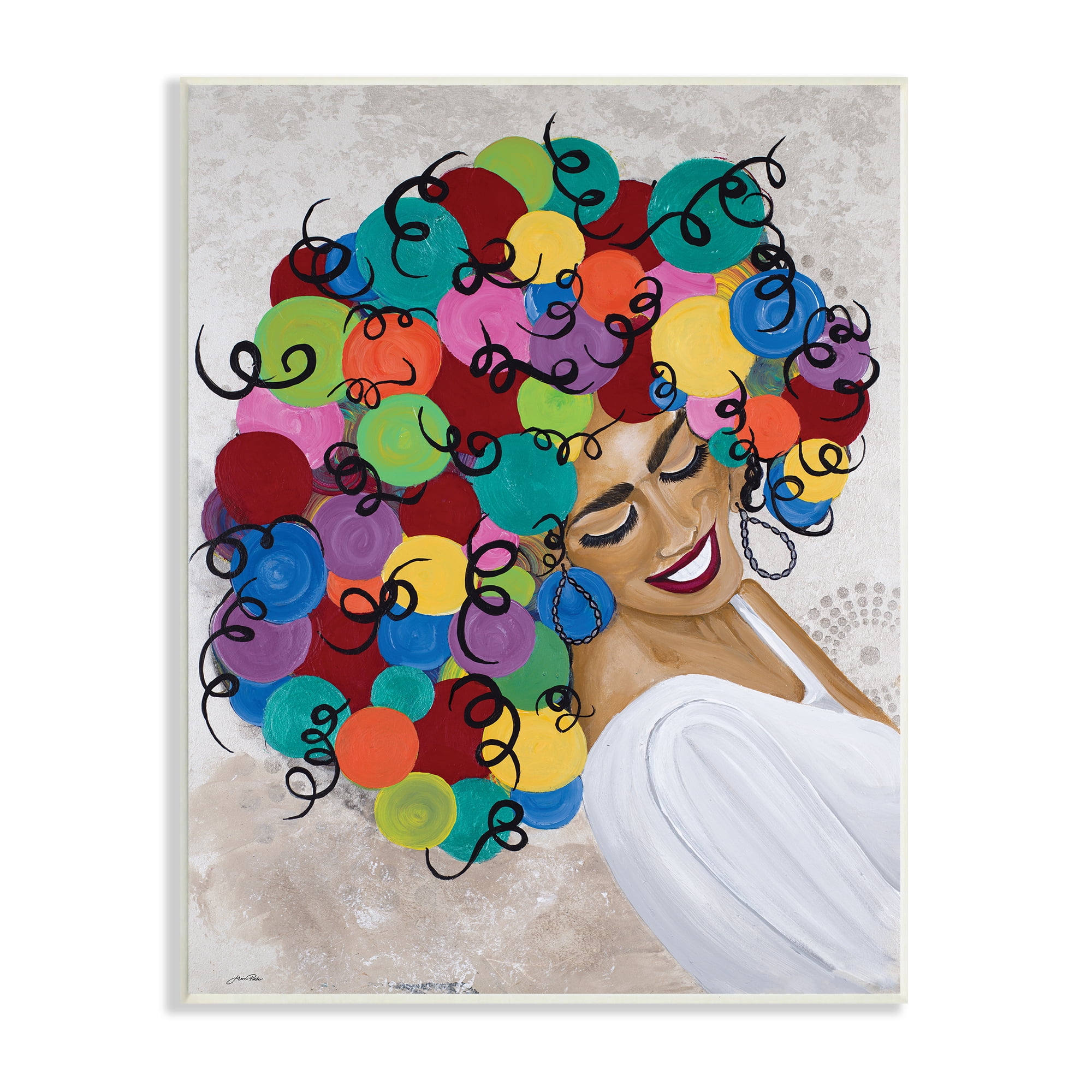 Stupell Industries Smiling Woman With Rainbow Abstract Curly Hair , 10 x 15, Designed by Gina Ritter