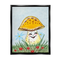 Stupell Industries Smiling Yellow Mushroom Botanical & Floral Painting Black Floater Framed Canvas Art Print Wall Art, 17 x 21