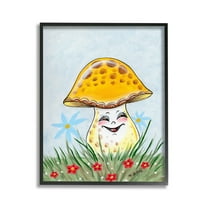 Stupell Industries Smiling Yellow Mushroom Botanical & Floral Painting Black Framed Art Print Wall Art, 11 x 14