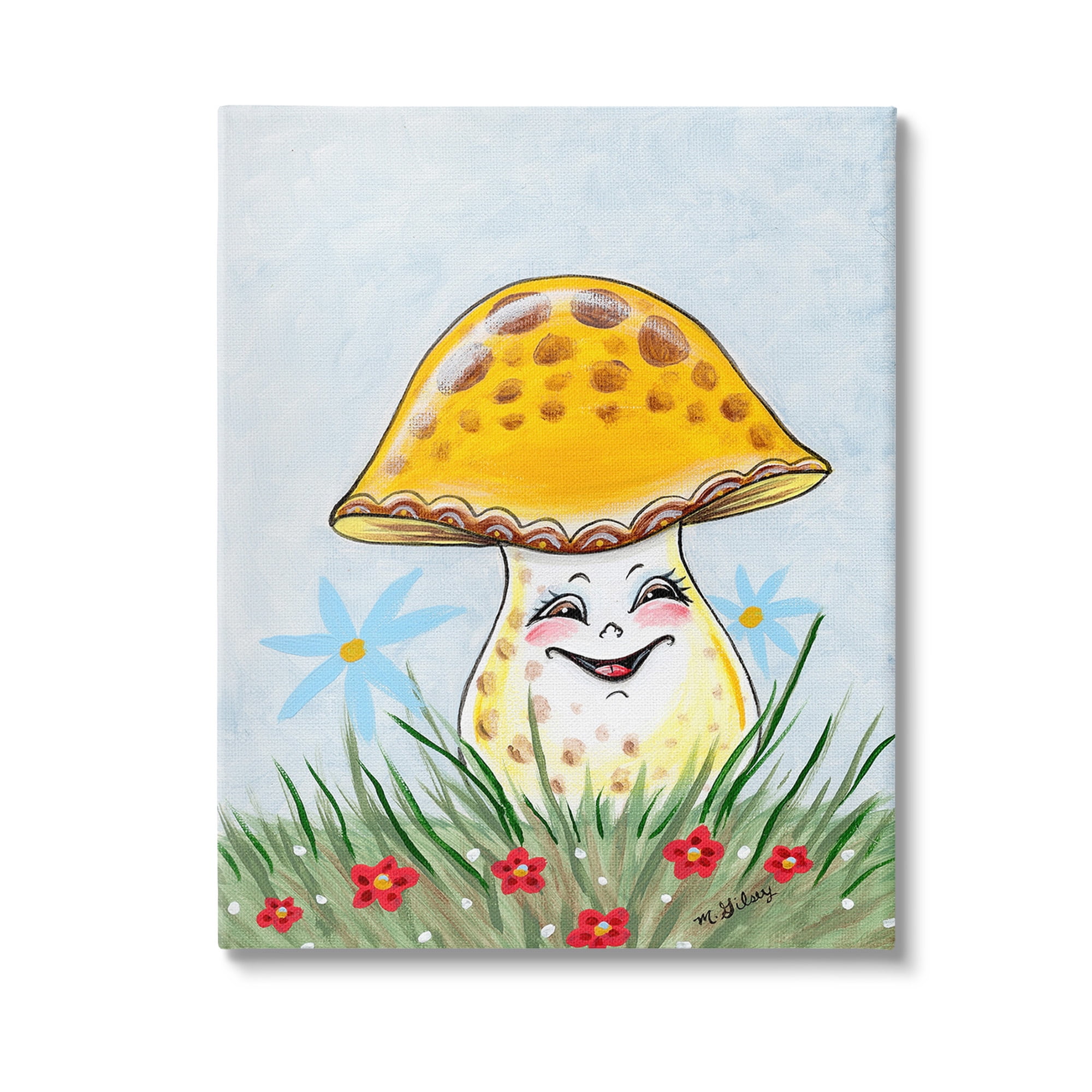 Stupell Industries Smiling Yellow Mushroom Botanical & Floral Painting Gallery Wrapped Canvas Art Print Wall Art, 36 x 48