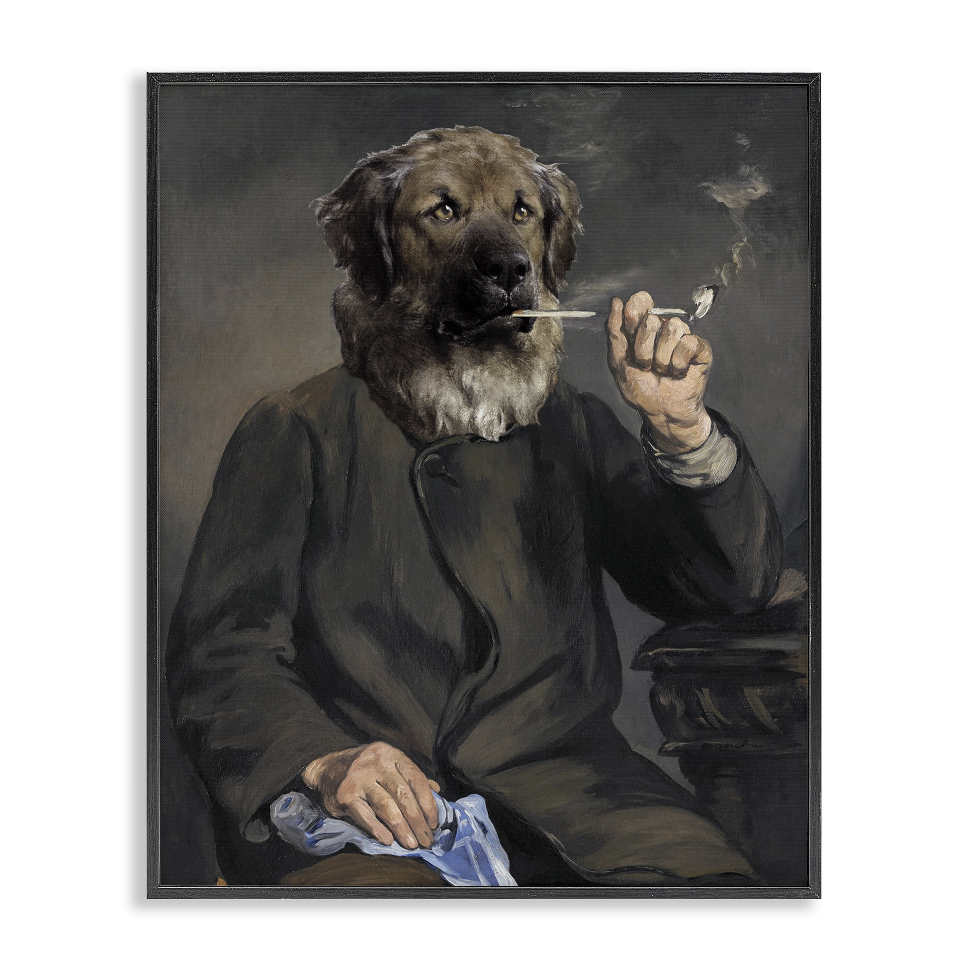 Stupell Industries Smoking Historical Dog Novelty & Humor Painting Black Framed Art Print Wall Art, 16 x 20