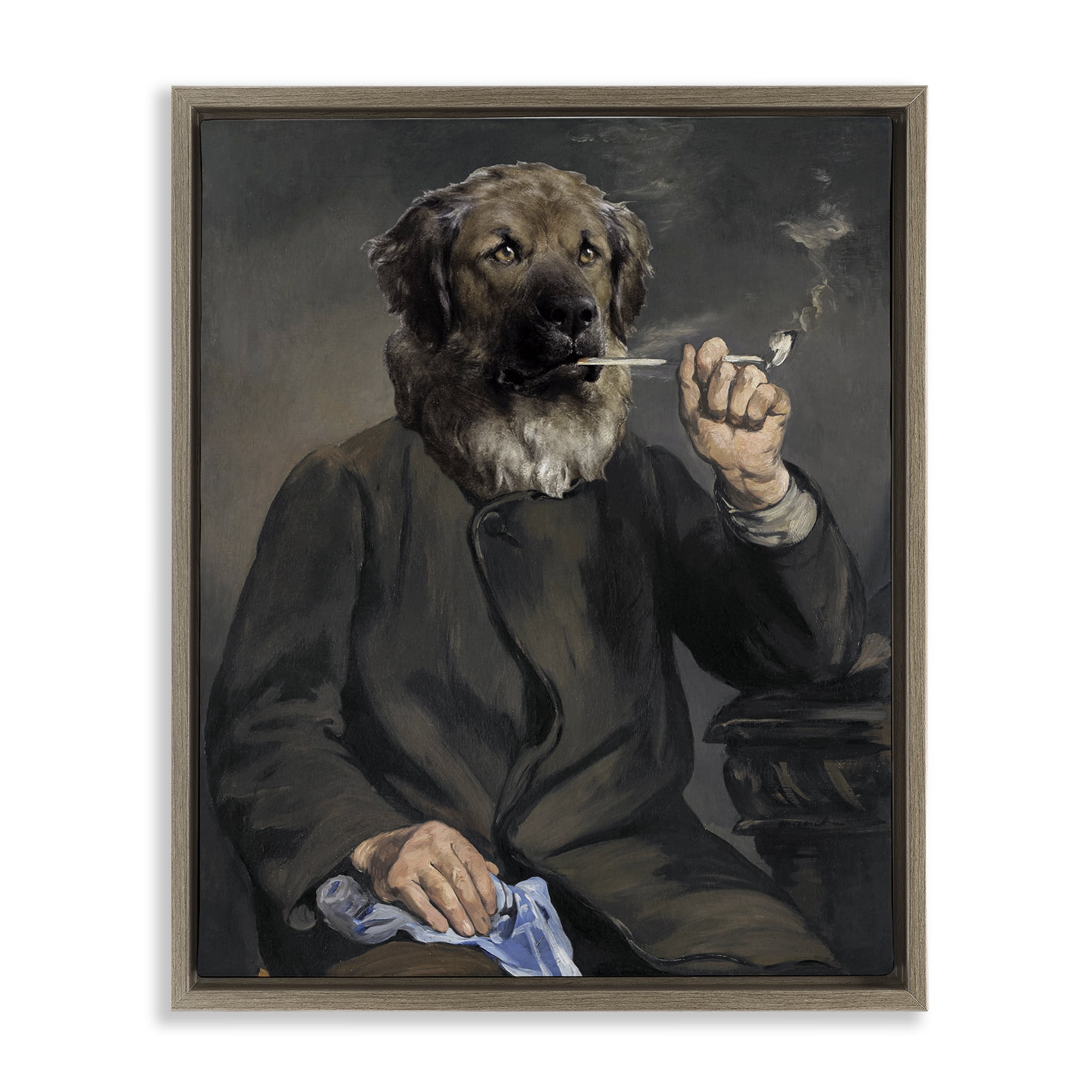 Stupell Industries Smoking Historical Dog Novelty & Humor Painting Brown Floater Framed Canvas Art Print Wall Art, 25 x 31