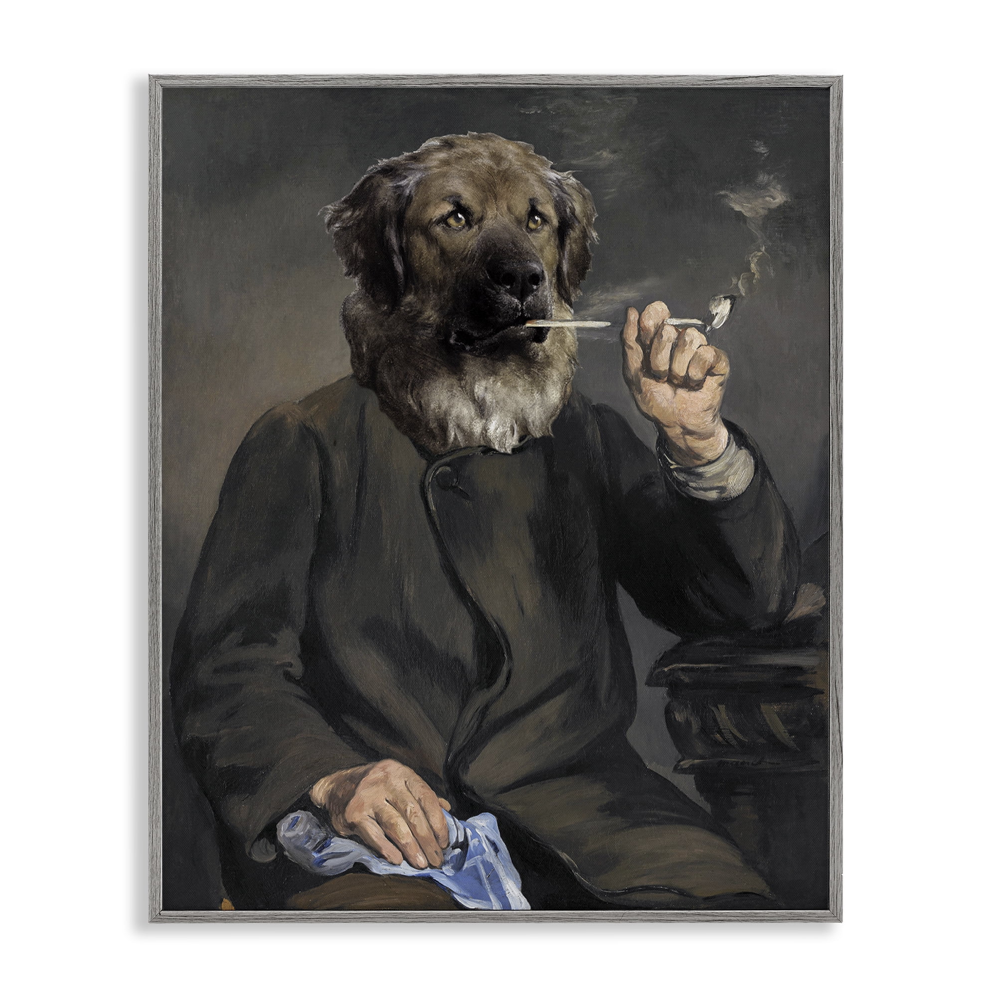 Stupell Industries Smoking Historical Dog Novelty & Humor Painting Gray Framed Art Print Wall Art, 11 x 14