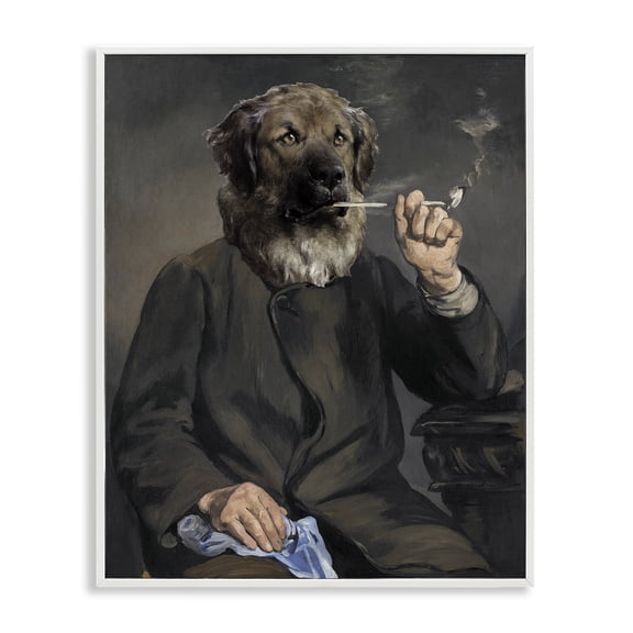 Stupell Industries Smoking Historical Dog Novelty & Humor Painting White Framed Art Print Wall Art, 24 x 30