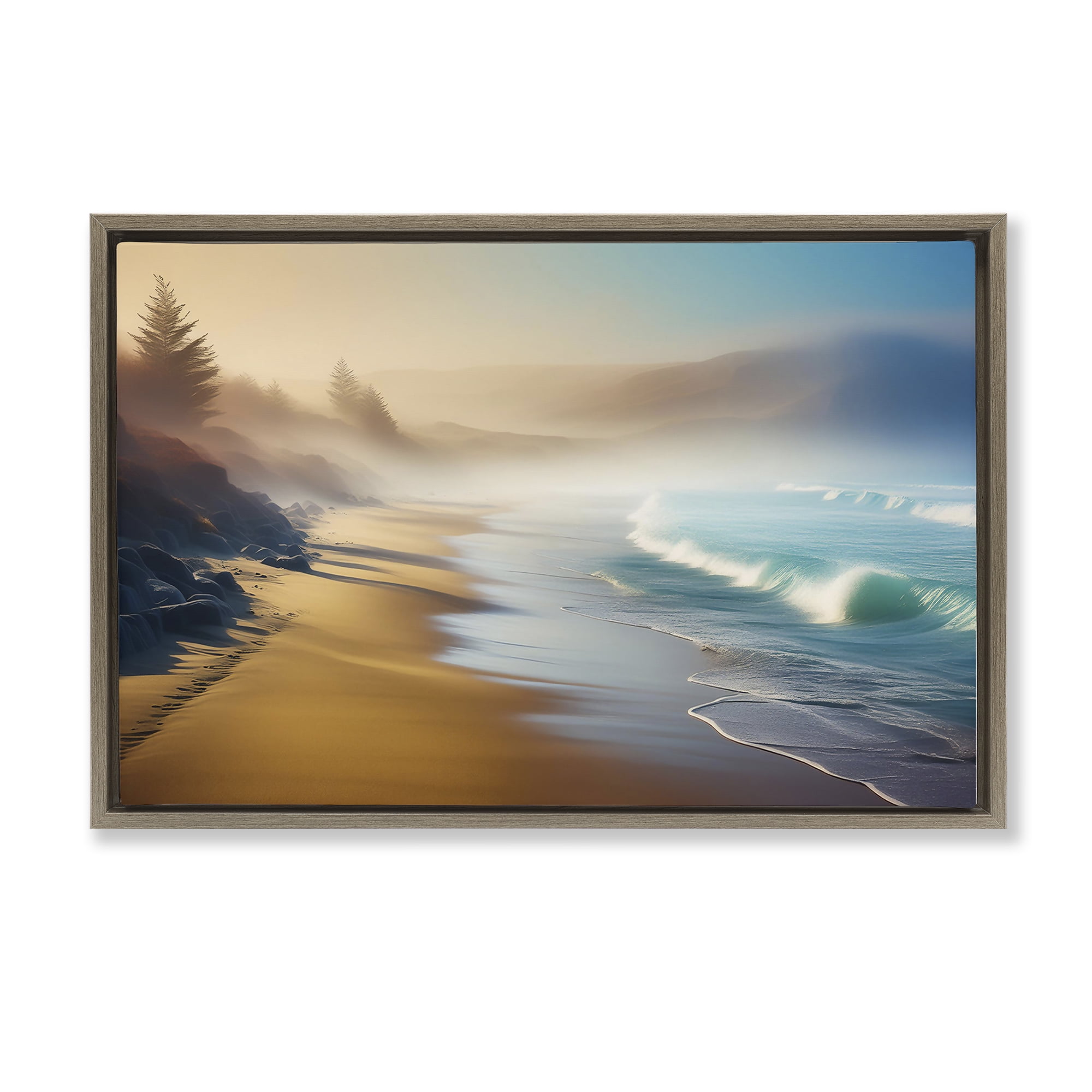 Stupell Industries Smooth Beach Tide Landscape & Nature Painting Brown Floater Framed Canvas Art Print Wall Art, 25 x 17