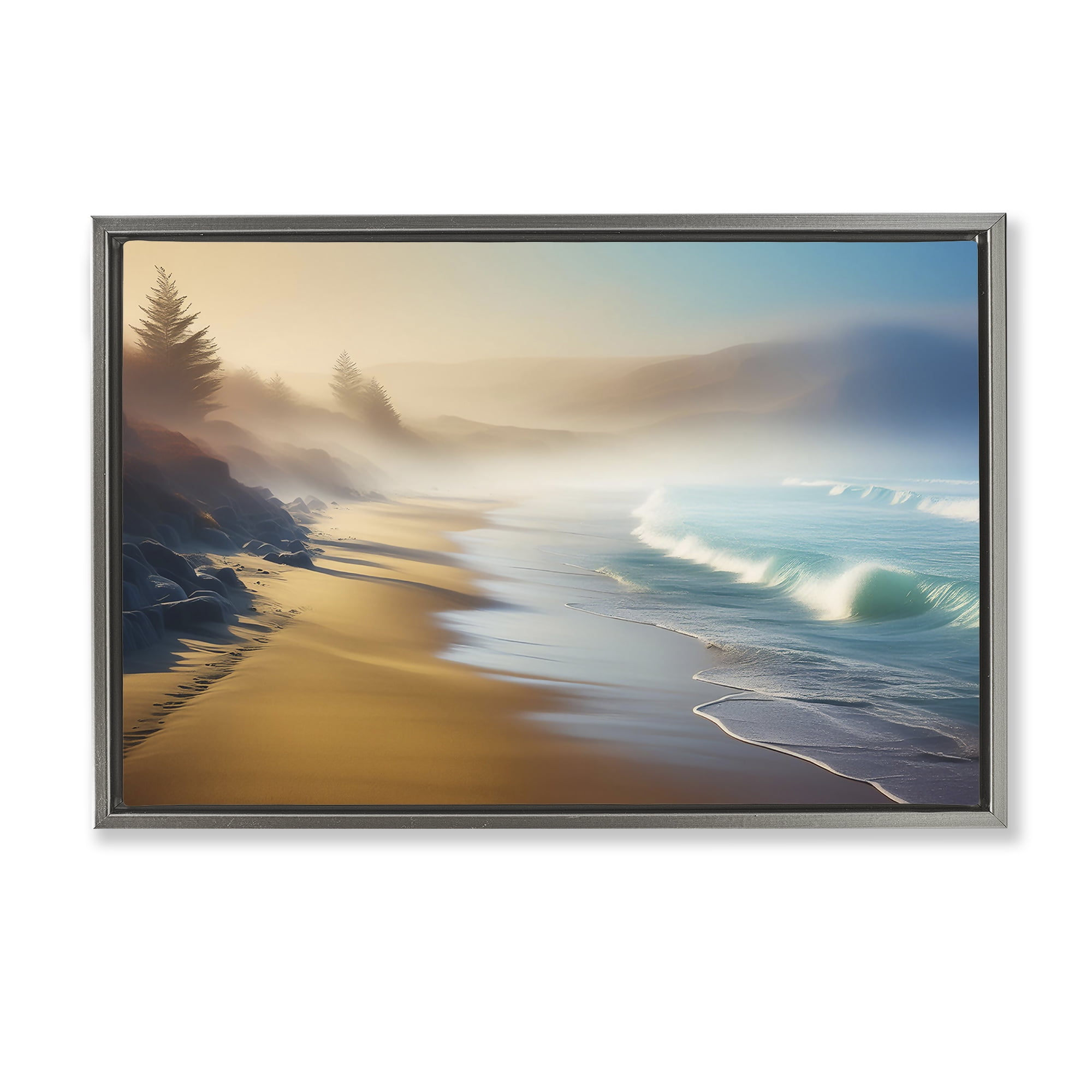 Stupell Industries Smooth Beach Tide Landscape & Nature Painting Gray Floater Framed Canvas Art Print Wall Art, 31 x 21