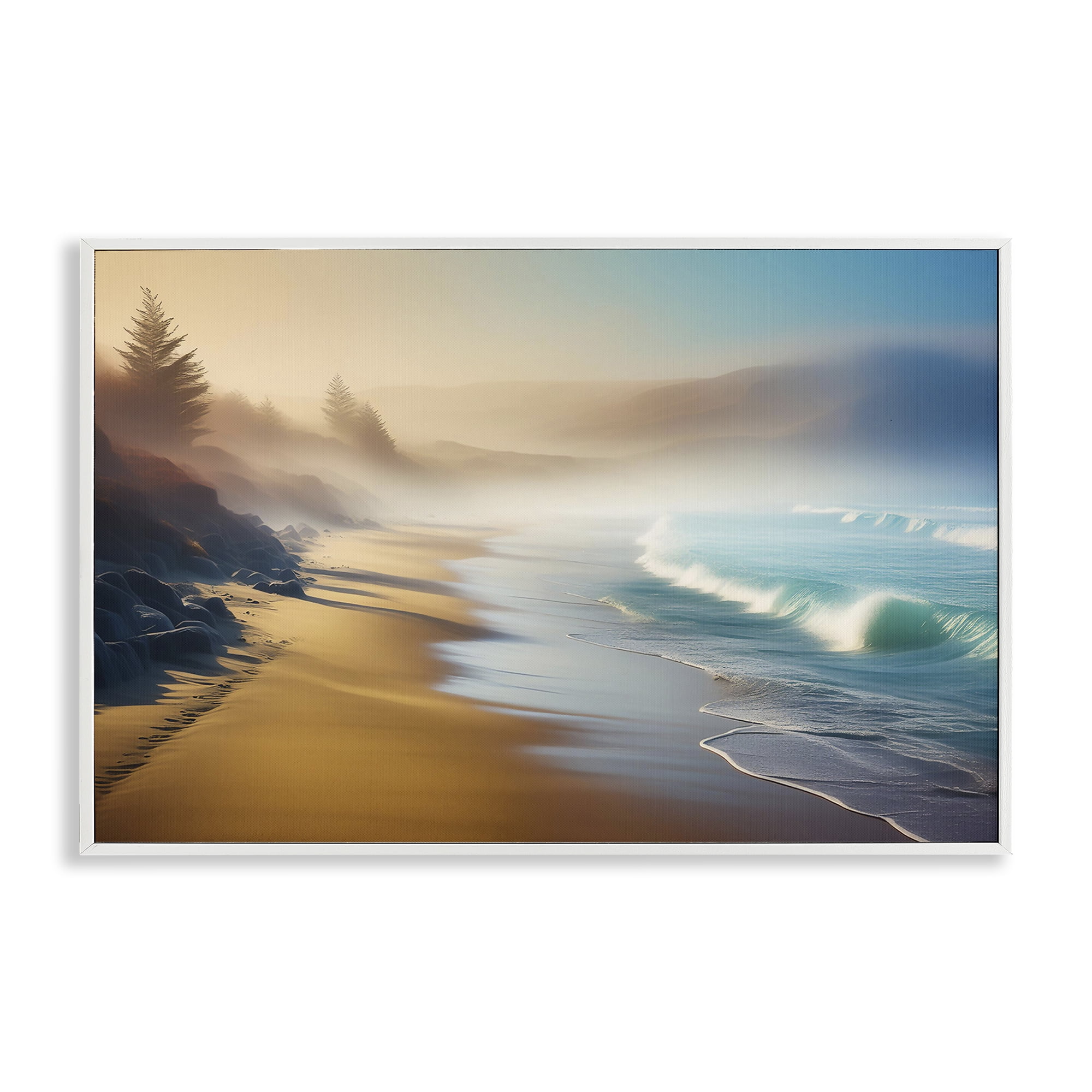 Stupell Industries Smooth Beach Tide Landscape & Nature Painting White Framed Art Print Wall Art, 30 x 20