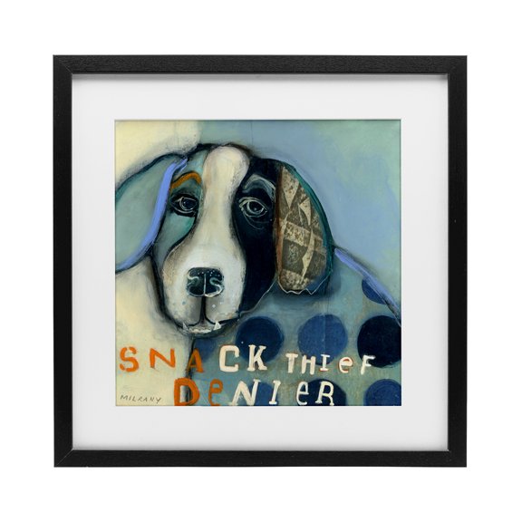 Stupell Industries Snack Thief Denier Dog Black Framed Print Under Glass design by Stacy Milrany, 13 x 13
