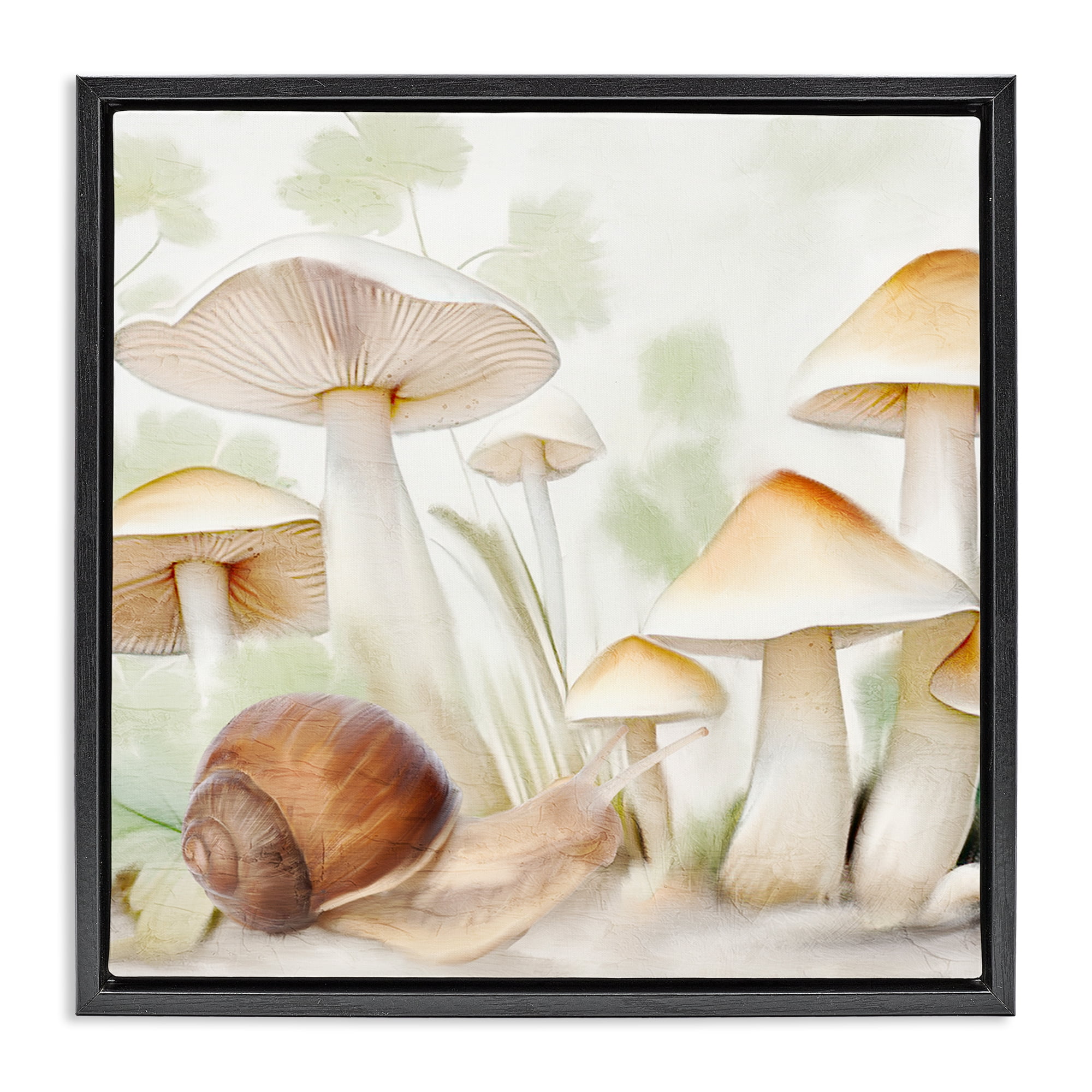 Stupell Industries Snail Among Mushrooms Plants & Flowers Painting Black Floater Framed Canvas Art Print Wall Art, 25 x 25