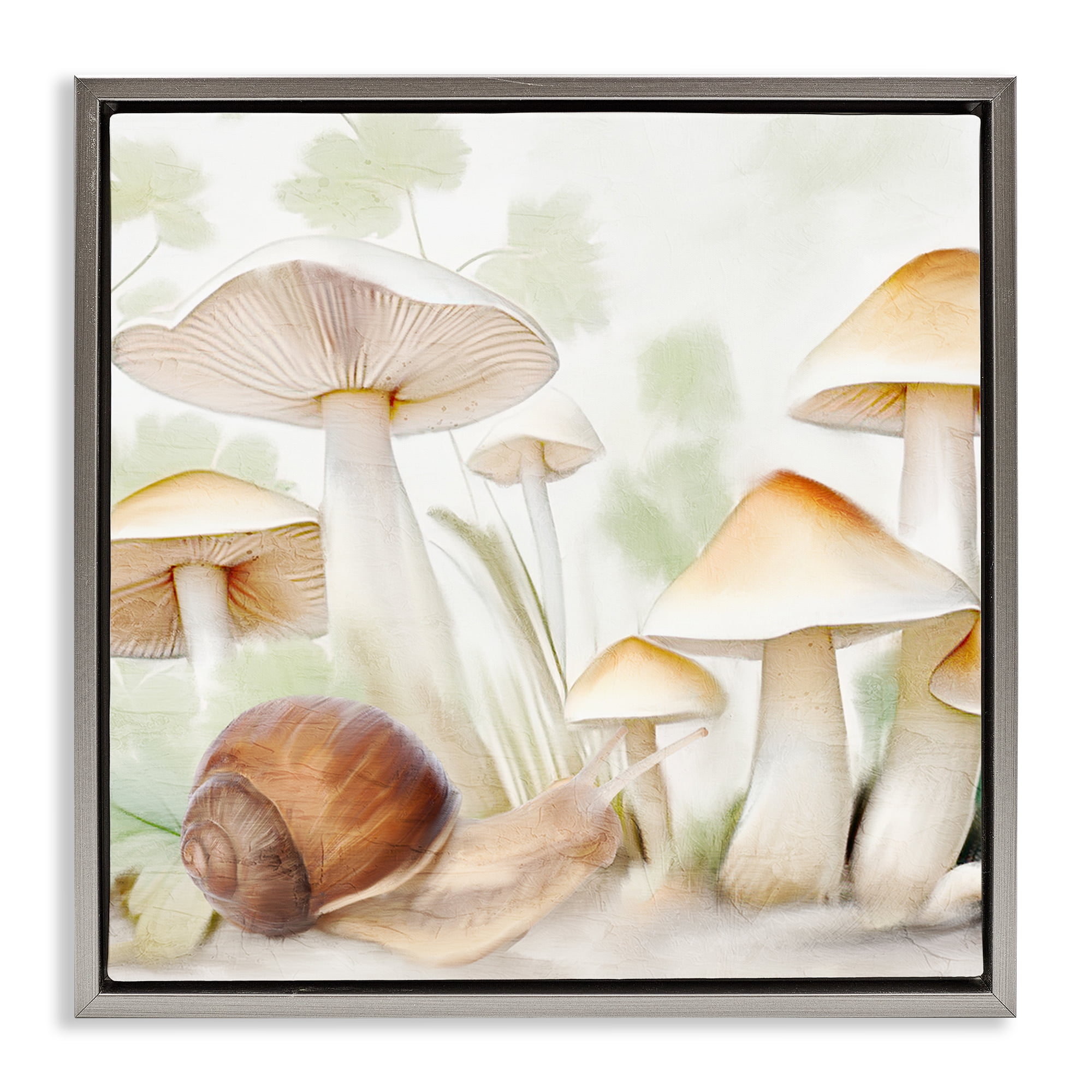 Stupell Industries Snail Among Mushrooms Plants & Flowers Painting Gray Floater Framed Canvas Art Print Wall Art, 25 x 25