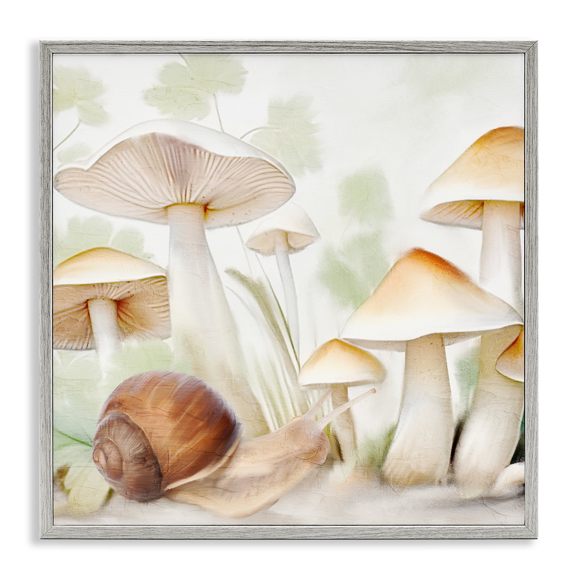 Stupell Industries Snail Among Mushrooms Plants & Flowers Painting Gray Framed Art Print Wall Art, 17 x 17