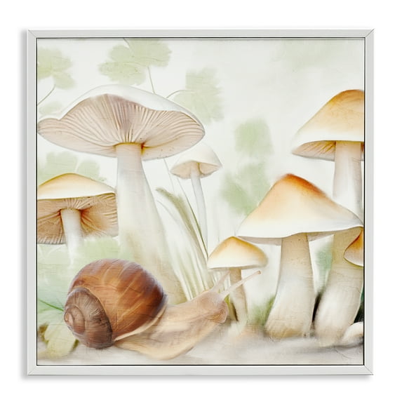 Stupell Industries Snail Among Mushrooms Plants & Flowers Painting White Framed Art Print Wall Art, 12 x 12