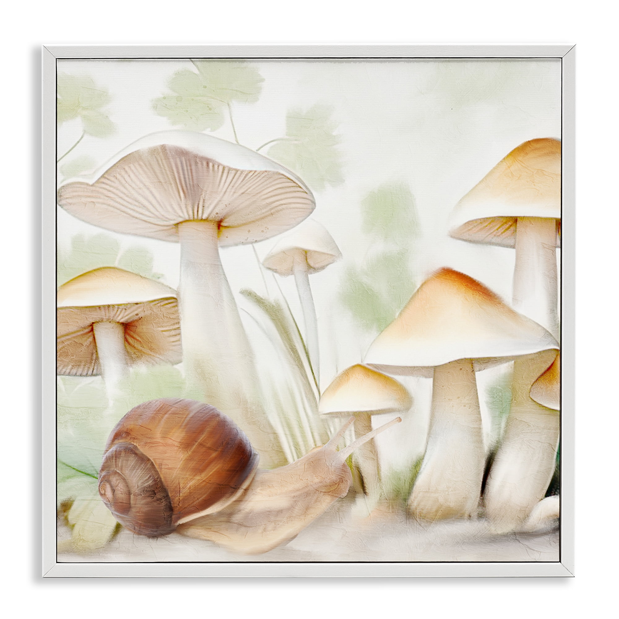 Stupell Industries Snail Among Mushrooms Plants & Flowers Painting White Framed Art Print Wall Art, 17 x 17