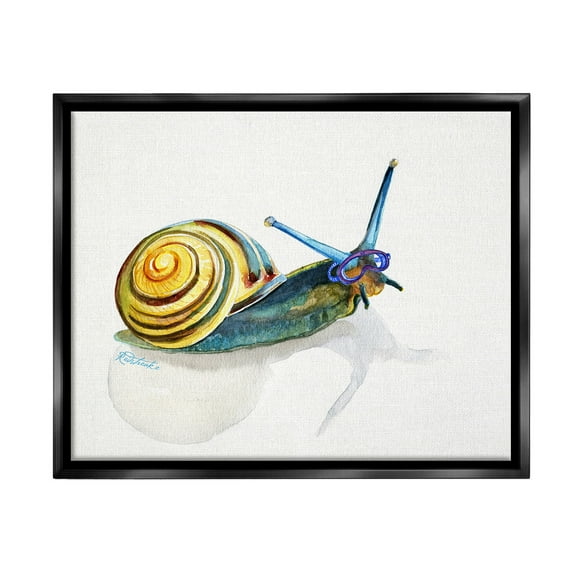 Stupell Industries Snail Wearing Snorkel Mask Animals & Insects Painting Black Floater Framed Canvas Art Print Wall Art, 21 x 17