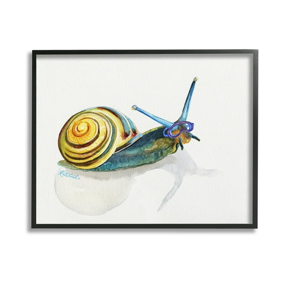 Stupell Industries Snail Wearing Snorkel Mask Animals & Insects Painting Black Framed Art Print Wall Art, 14 x 11