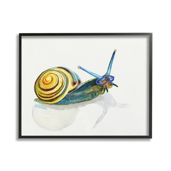 Stupell Industries Snail Wearing Snorkel Mask Animals & Insects Painting Black Framed Art Print Wall Art, 30 x 24