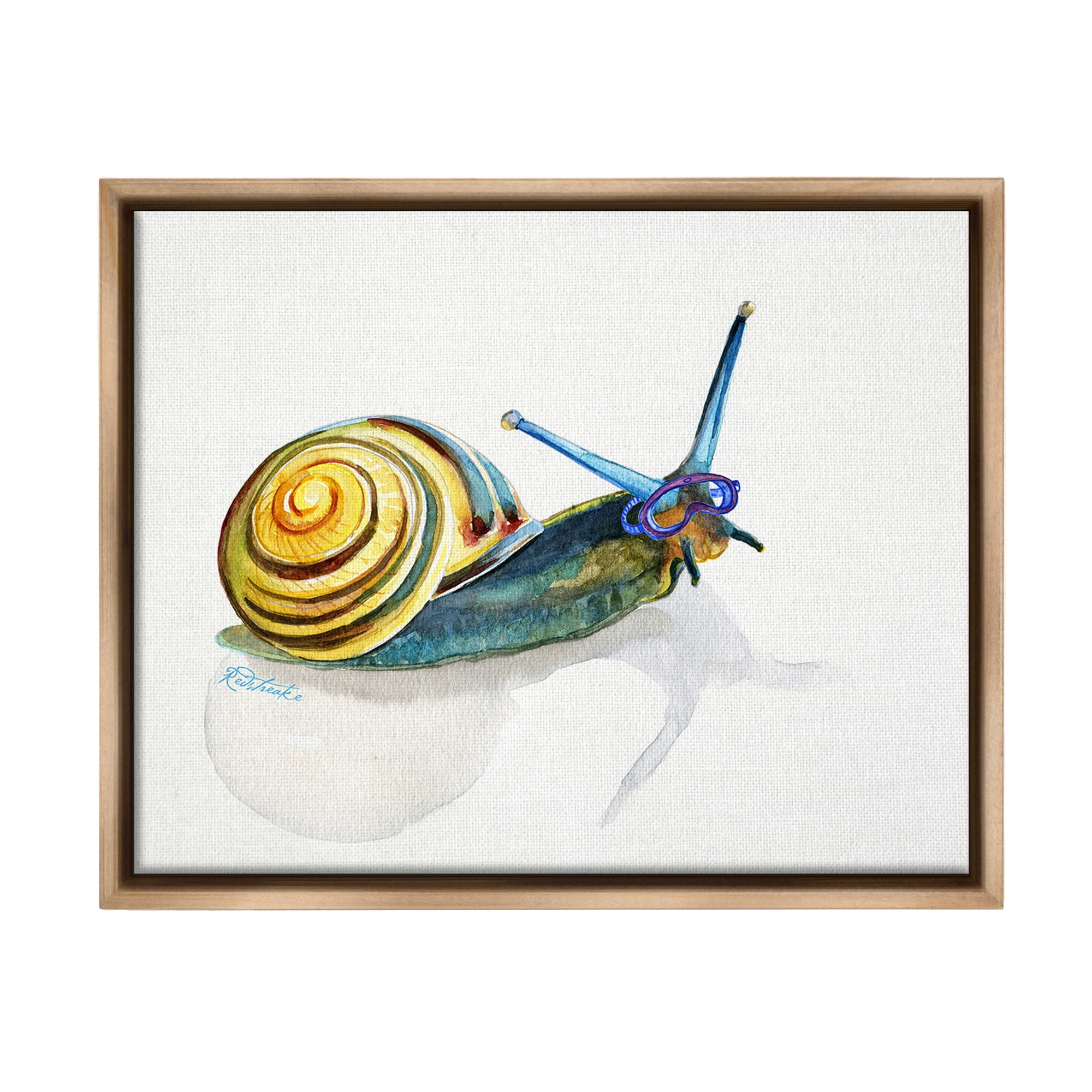 Stupell Industries Snail Wearing Snorkel Mask Animals & Insects Painting Brown Floater Framed Canvas Art Print Wall Art, 31 x 25